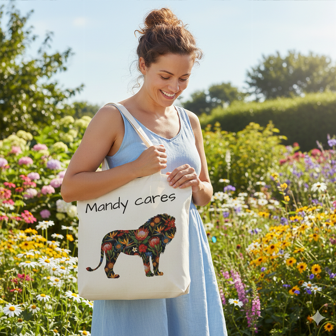 Floral Lion Canvas Tote Bag