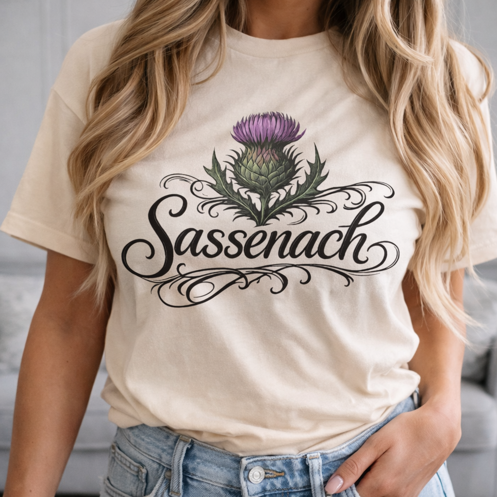 Sassenach Thistle T-Shirt | Scottish Floral Script Tee - Image 3 | Lily's Pad Studio