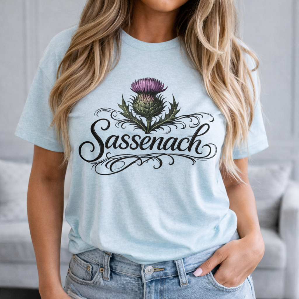 Sassenach Thistle T-Shirt | Scottish Floral Script Tee - Image 2 | Lily's Pad Studio