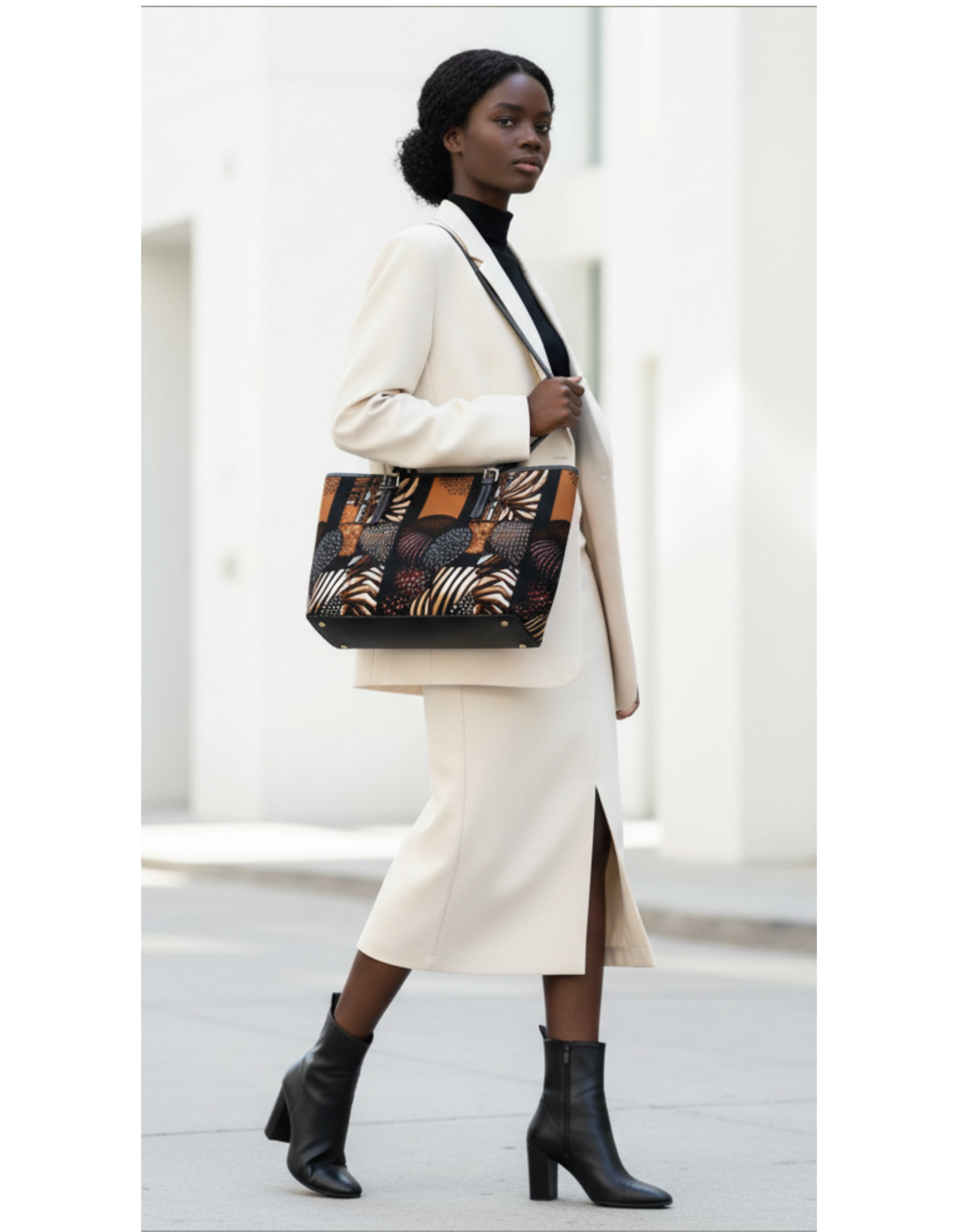 African Print  Leather Shoulder Bag – Brown Tribal Pattern Tote product thumbnail image