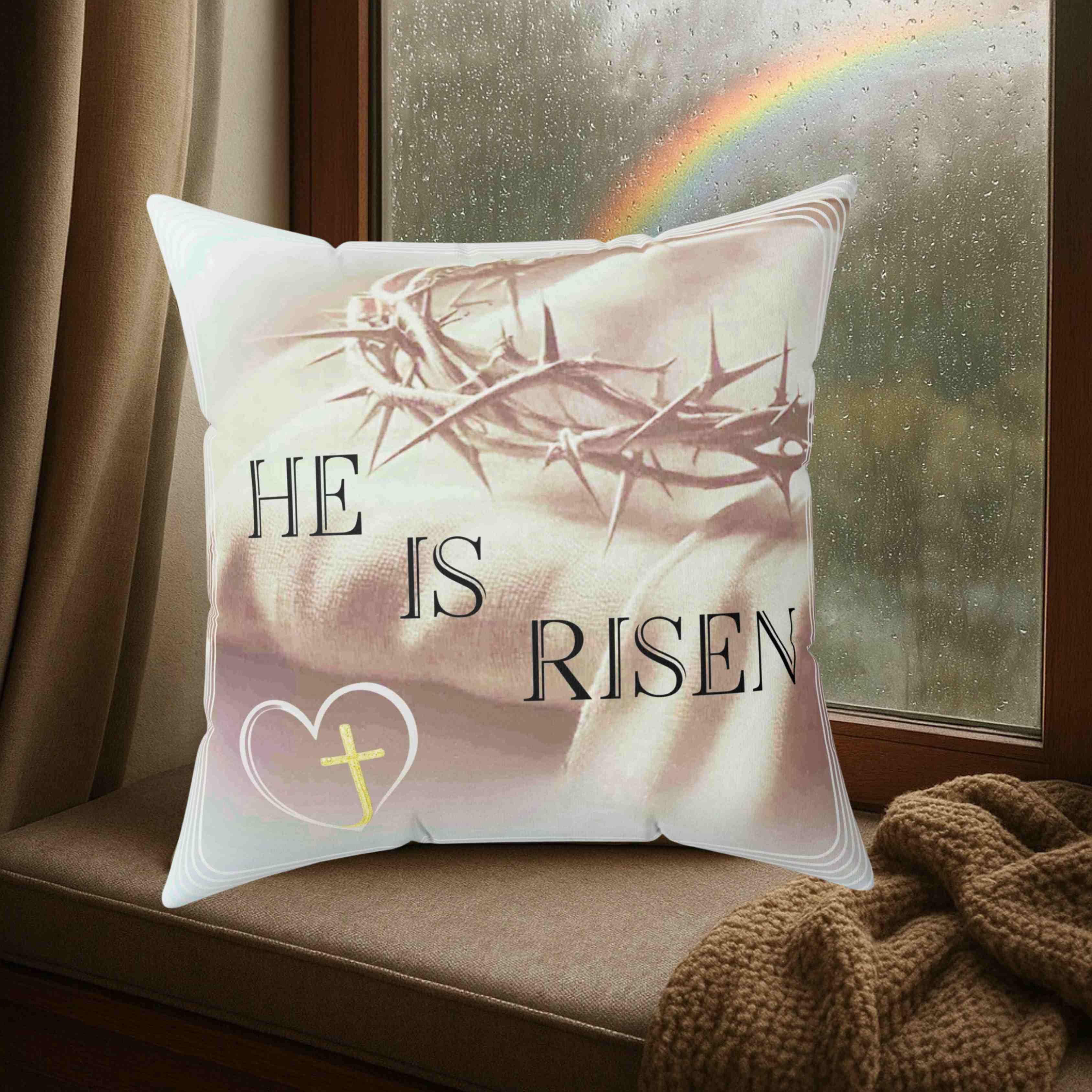 He Is Risen Bible Verse  |  He Is Risen Decor | He Is Risen Pillow Washable Cover product thumbnail image