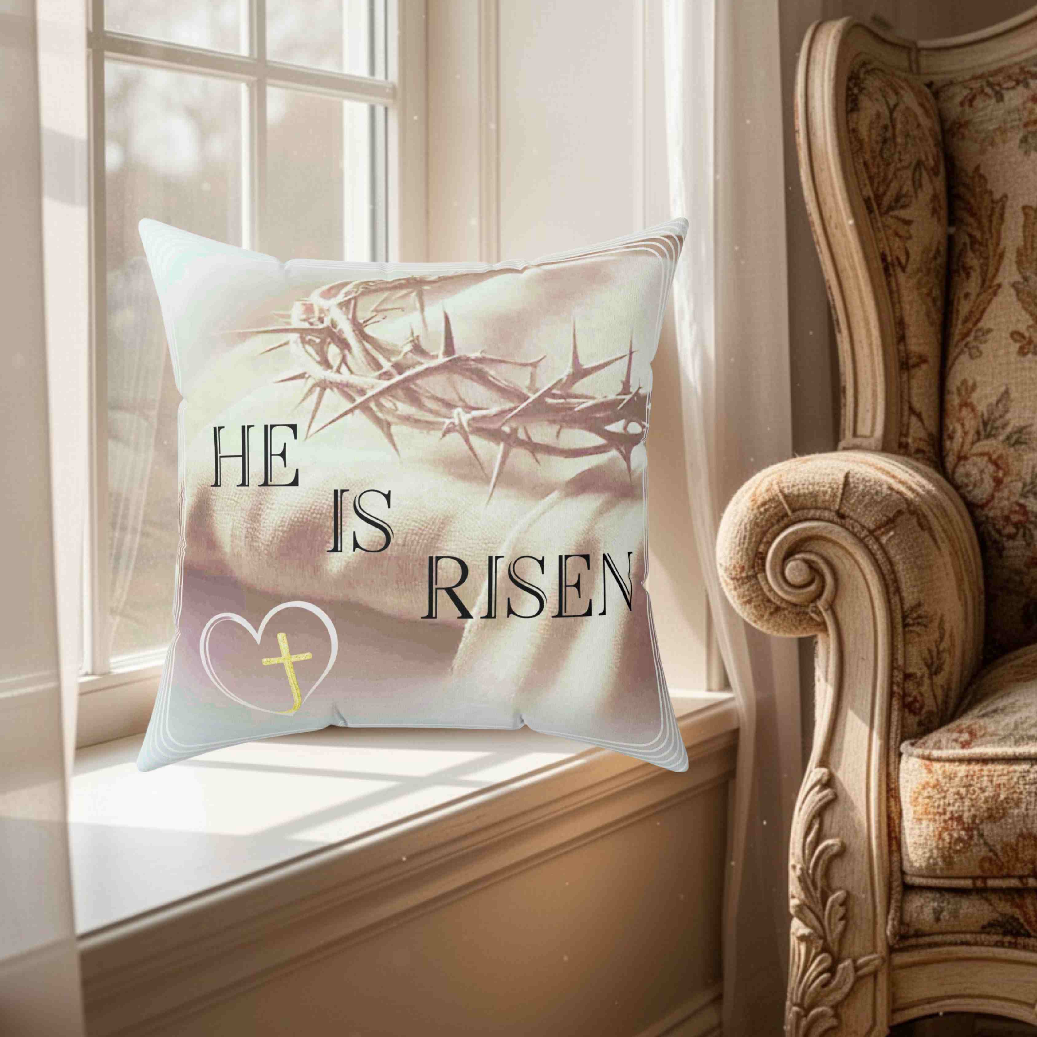 He Is Risen Bible Verse | He Is Risen Decor | He Is Risen Pillow Washable Cover product thumbnail image He Is Risen Bible Verse | He Is Risen Decor | He Is Risen Pillow Washable Cover product thumbnail image