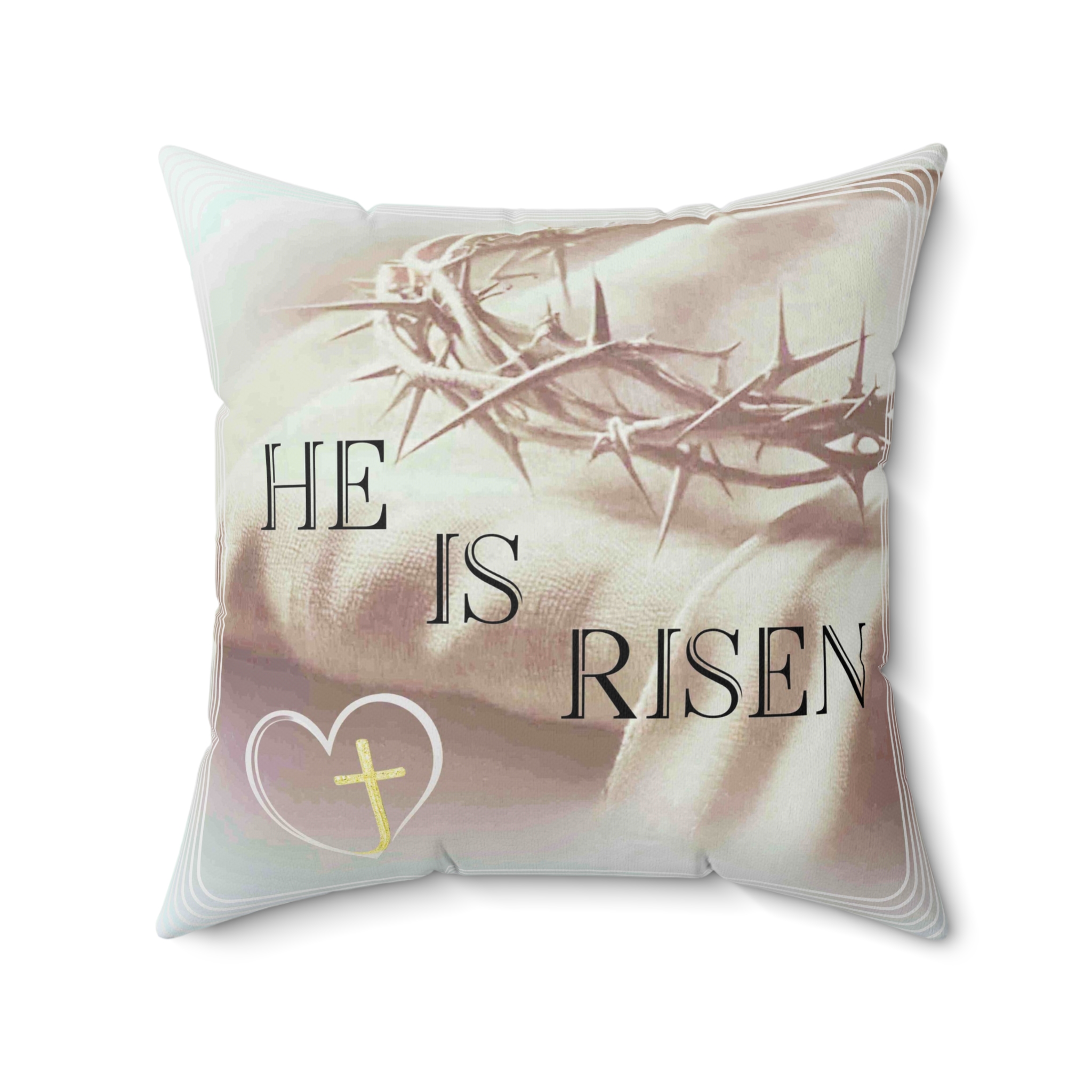 He Is Risen Decorative Throw Pillow — Christian Easter Couch Cushion with Crown of Thorns product thumbnail image