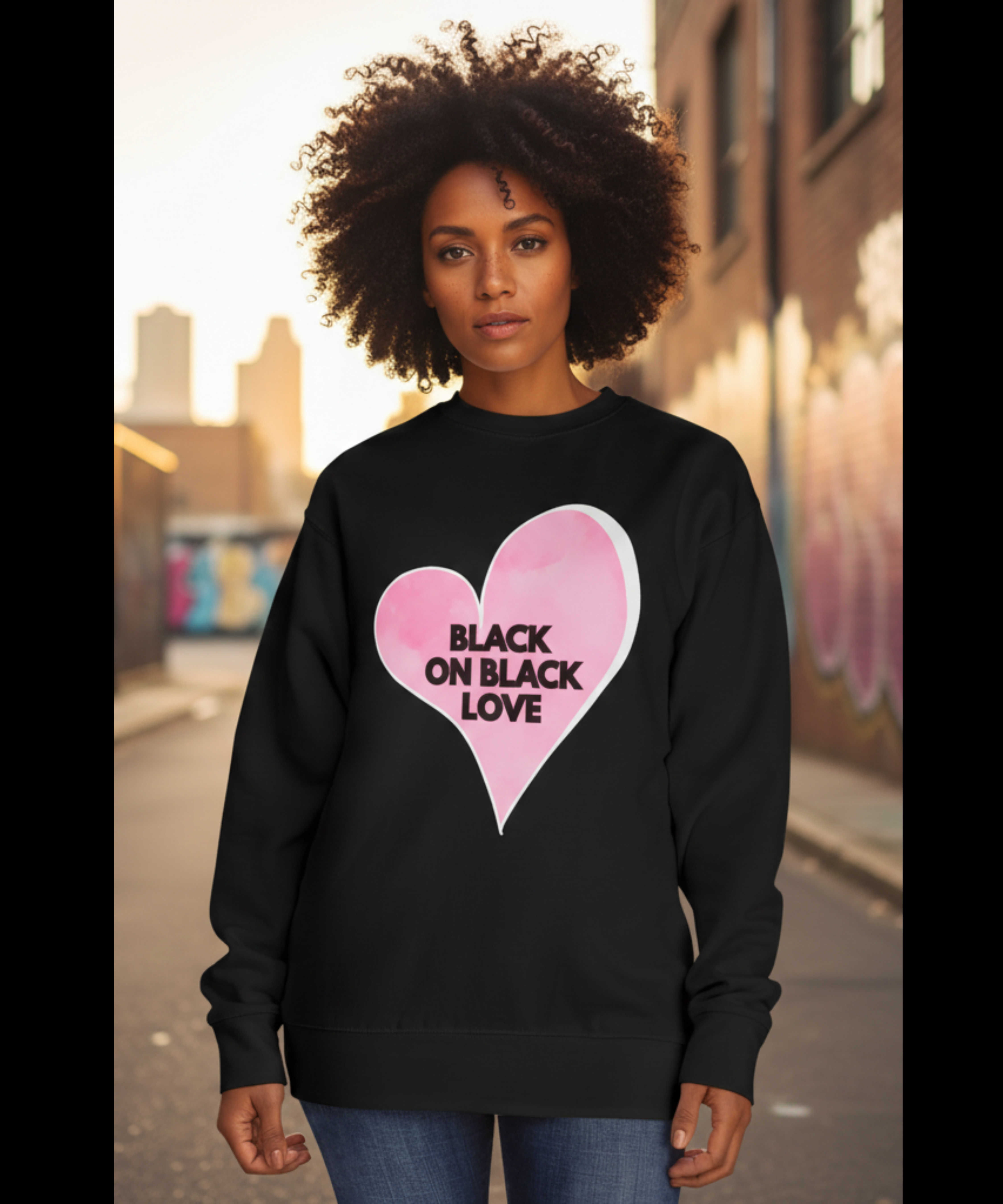 Crewneck Sweatshirt - "Black On Black Love" | Black Pride, Couple &amp; Valentine’s Day Pullover - February Signature Series product thumbnail image