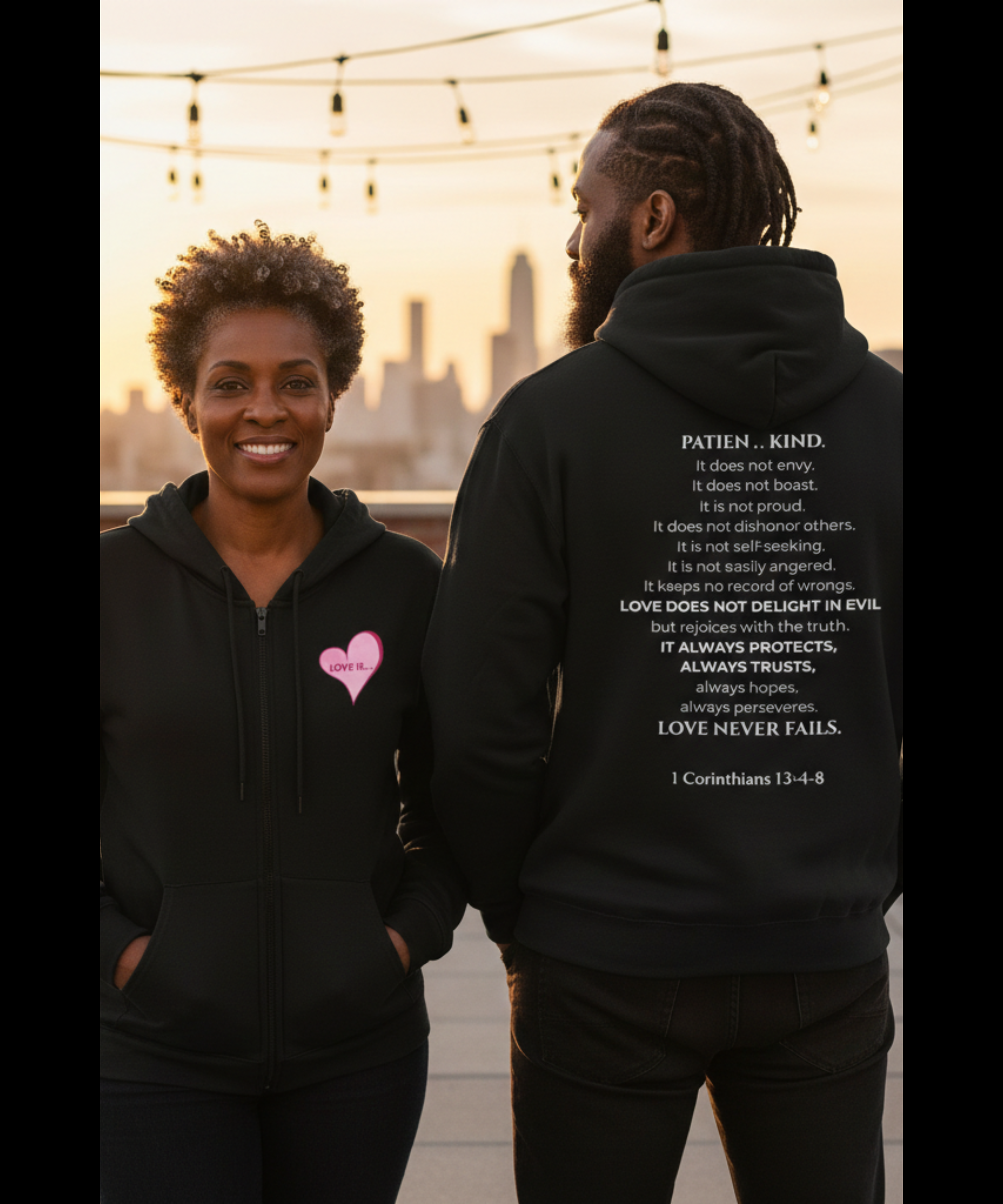 Full‑Zip Hoodie — Love Is Patient Heart Quote Back Print - Signature February Series product thumbnail image Full‑Zip Hoodie — Love Is Patient Heart Quote Back Print - Signature February Series product thumbnail image