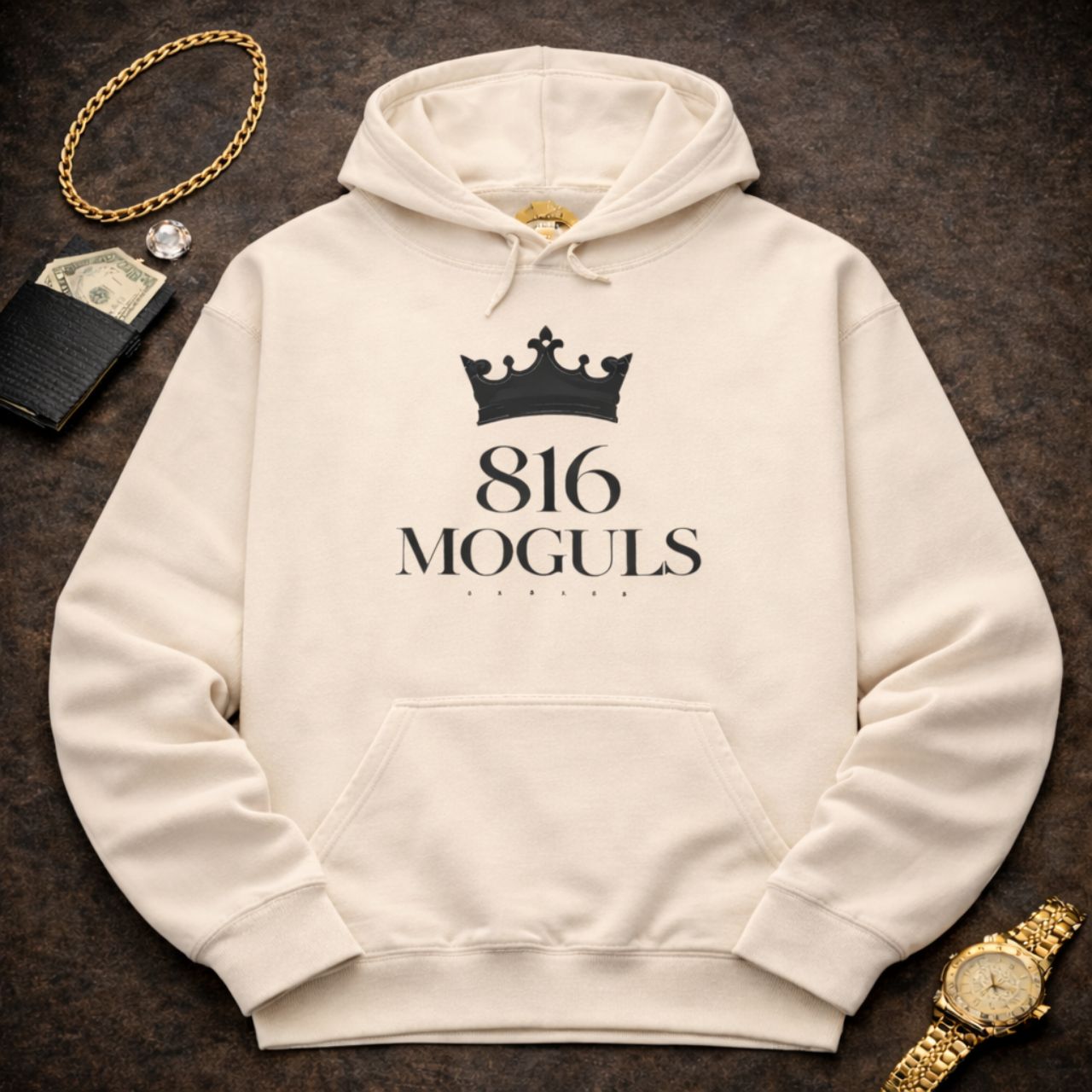 816 Moguls Black Hoodie — Crown Logo Streetwear Pullover product thumbnail image 816 Moguls Black Hoodie — Crown Logo Streetwear Pullover product thumbnail image