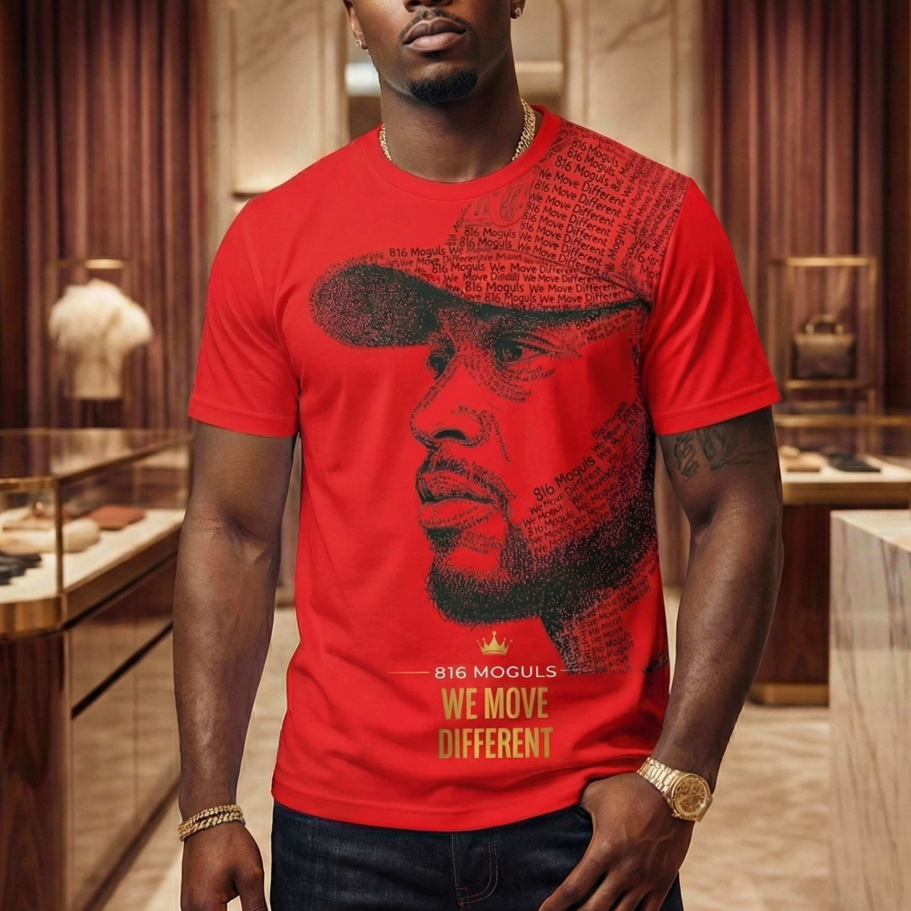 Red Portrait Sports Jersey — Men's 816 Graphic Athletic Tee