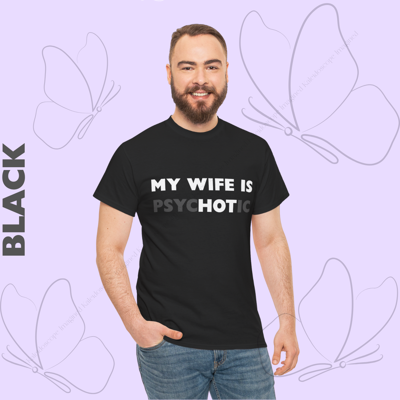 Funny Tee — "My Wife Is Psychotic" High-Contrast White & Grey Graphic product thumbnail image Funny Tee — "My Wife Is Psychotic" High-Contrast White & Grey Graphic product thumbnail image