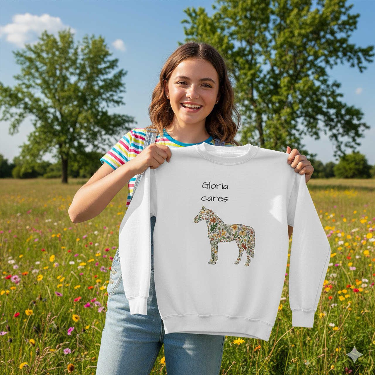 Youth Crewneck Sweatshirt -Colorful Horse Kids Sweater