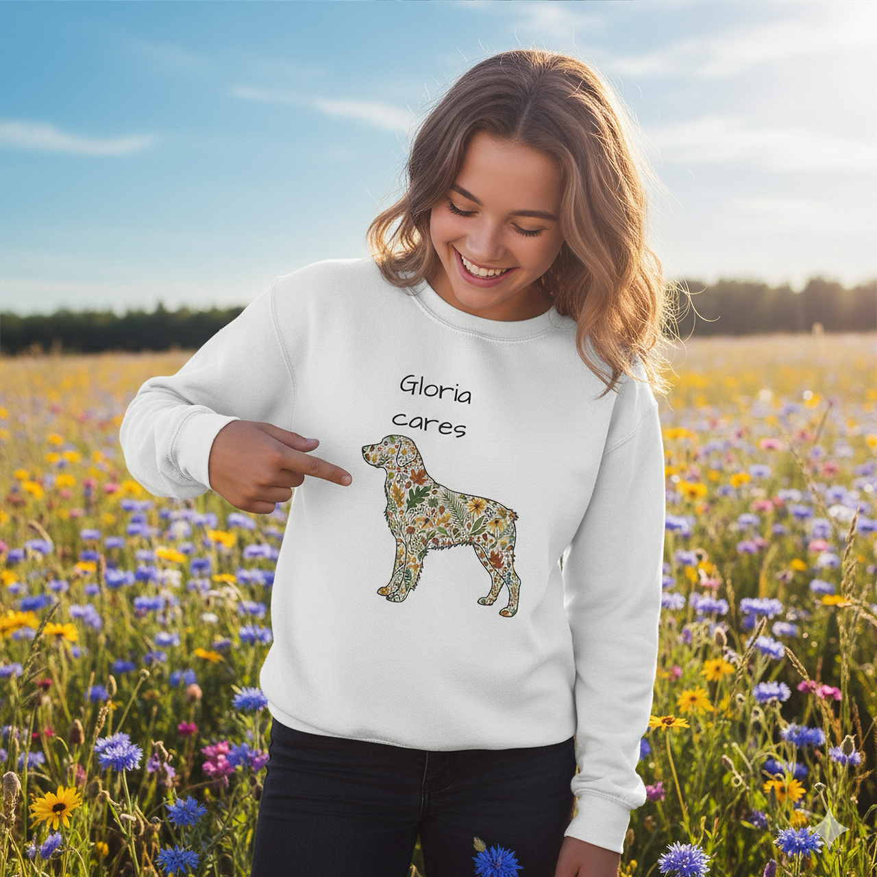 Youth Crewneck Sweatshirt - Colorful Dog Kids Sweater