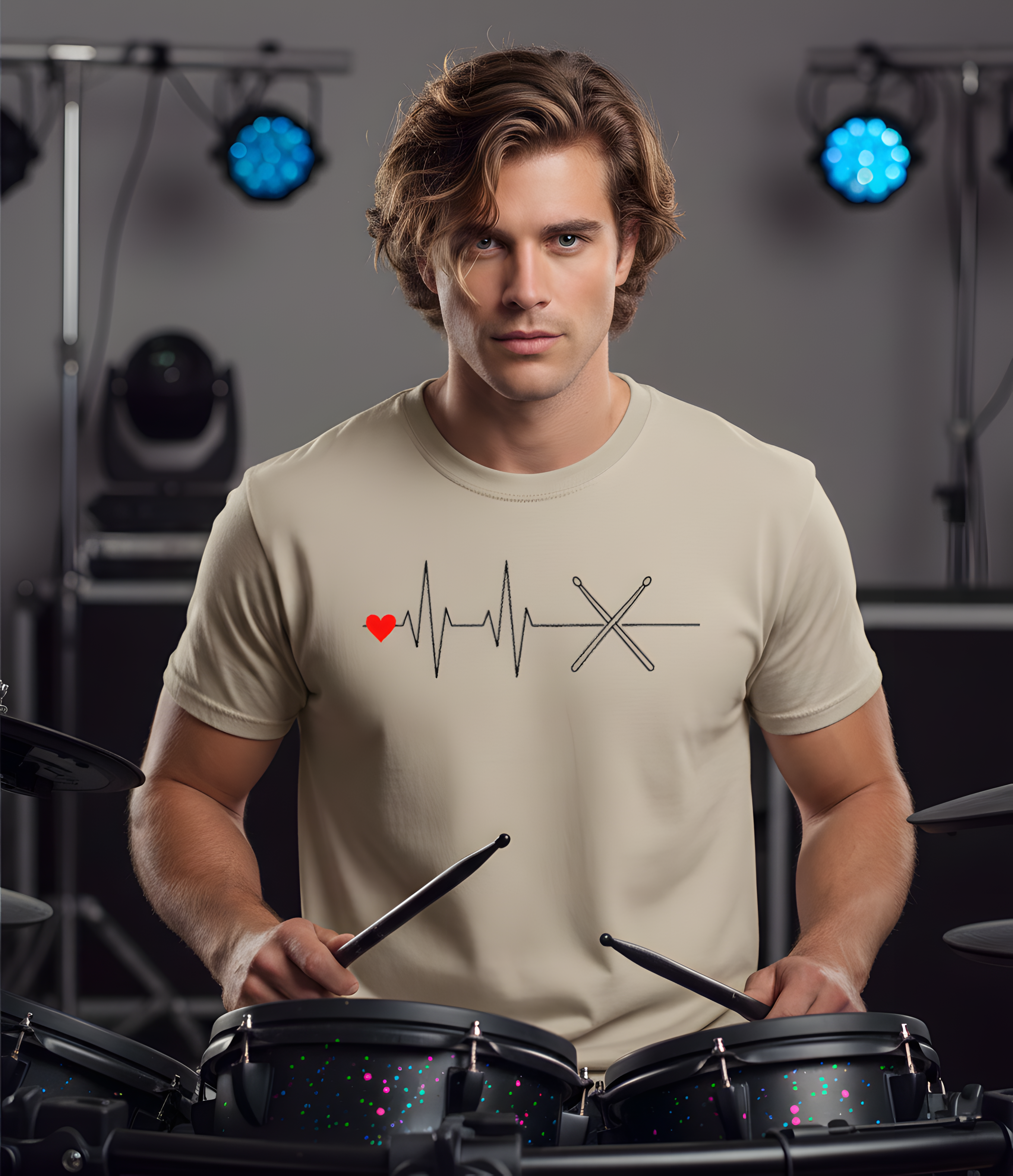 Drumsticks Heartbeat EKG Line T‑Shirt — Drummer Minimalist EKG Line Graphic Tee