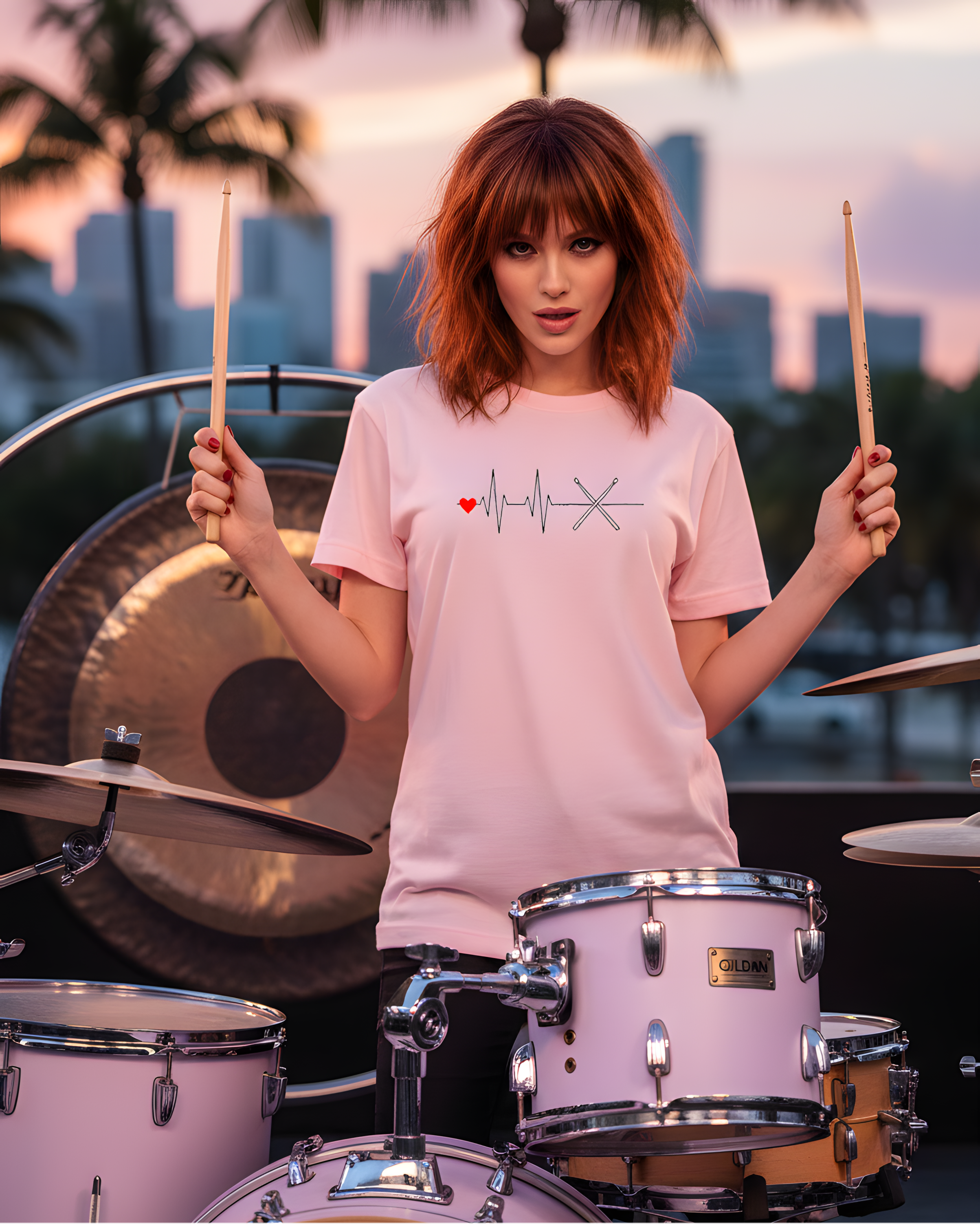 Drumsticks Heartbeat EKG Line T‑Shirt — Drummer Minimalist EKG Line Graphic Tee product thumbnail image