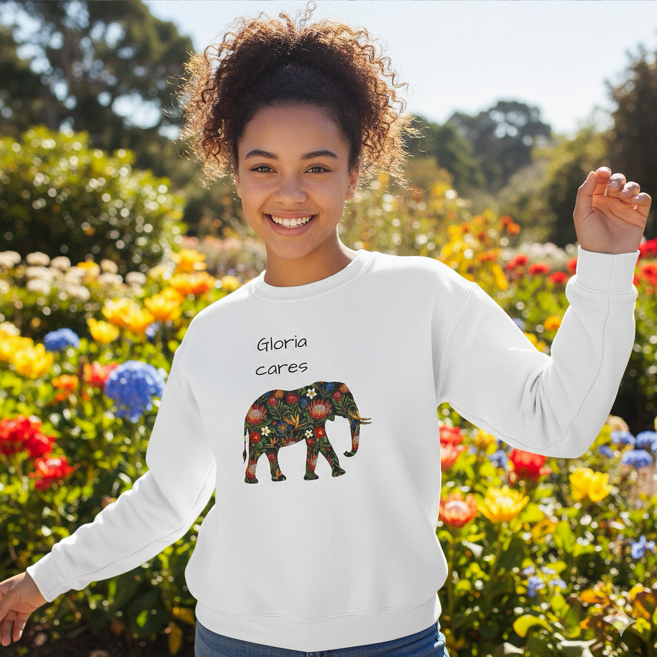 Youth Crewneck Sweatshirt - Colorful Elephant Kids Sweater