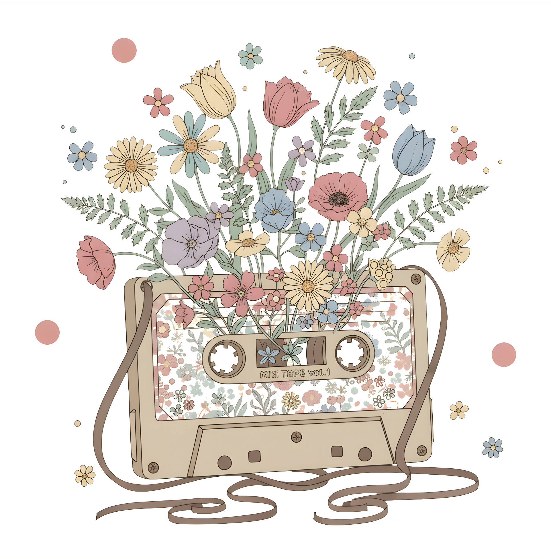 Vintage "Mix Tape" Floral Tee — Retro Music Cassette Flower Graphic T-Shirt product thumbnail image Vintage "Mix Tape" Floral Tee — Retro Music Cassette Flower Graphic T-Shirt product thumbnail image