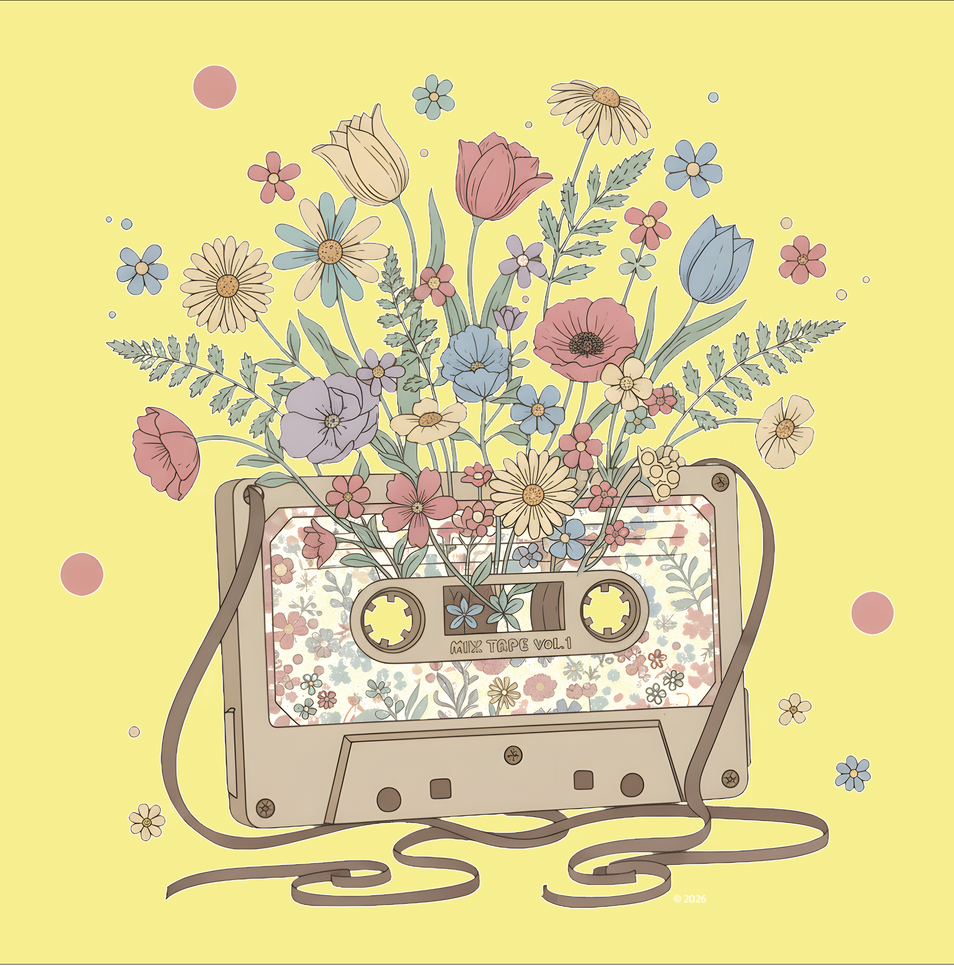 Vintage "Mix Tape" Floral Tee — Retro Music Cassette Flower Graphic T-Shirt product thumbnail image Vintage "Mix Tape" Floral Tee — Retro Music Cassette Flower Graphic T-Shirt product thumbnail image