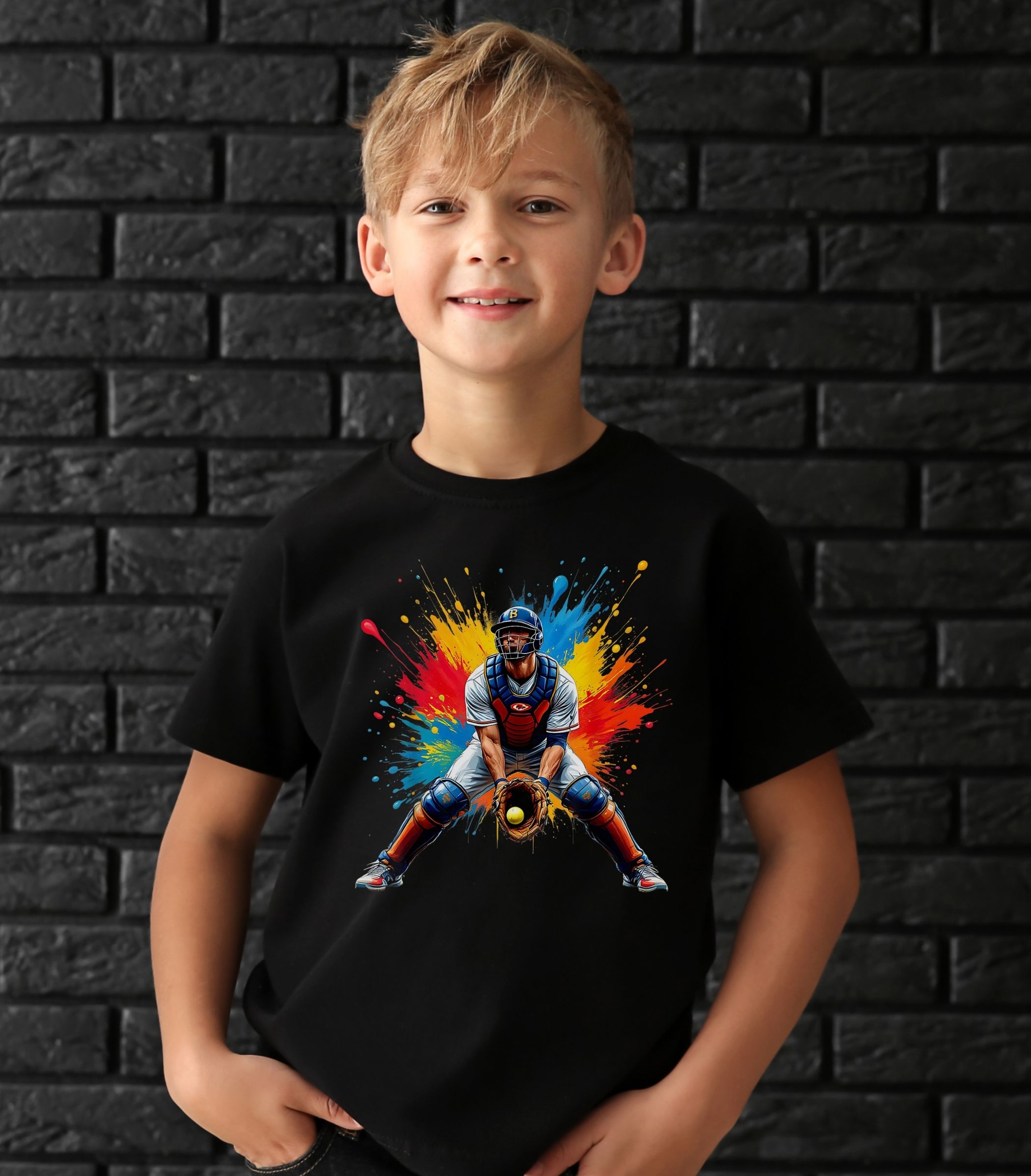 Youth Baseball Catcher Tee — Color Splash Catcher Graphic product thumbnail image