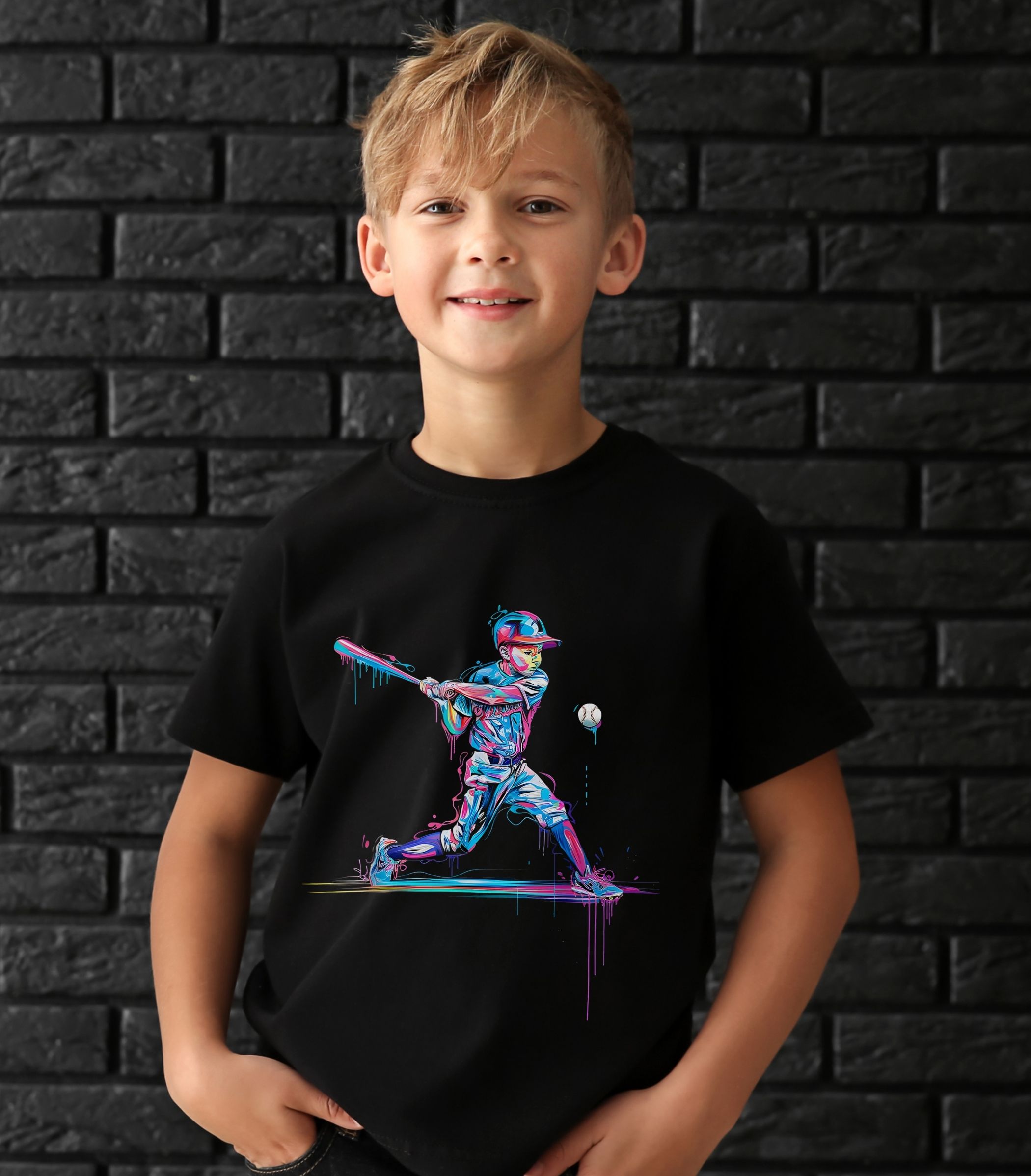 Youth Baseball Player Tee — Colorful Batter Graphic Shirt