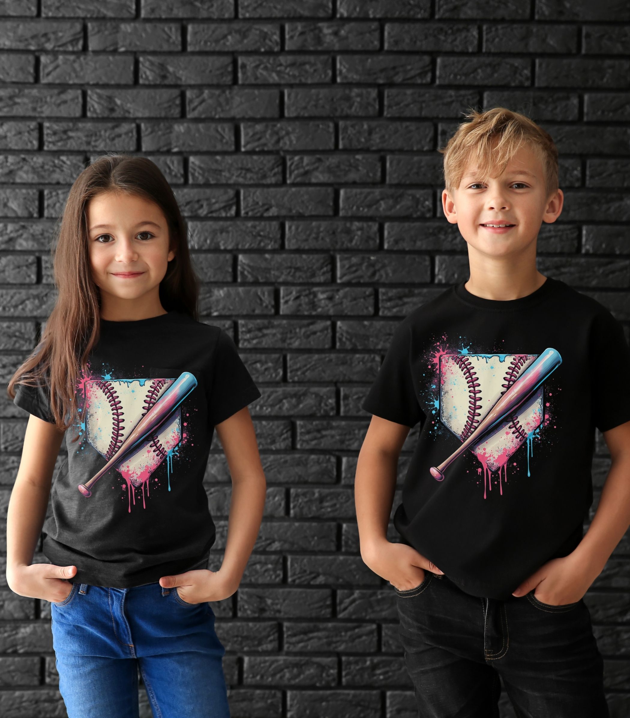 Youth Baseball Tee — Watercolor Baseball &amp; Bat Graphic product thumbnail image