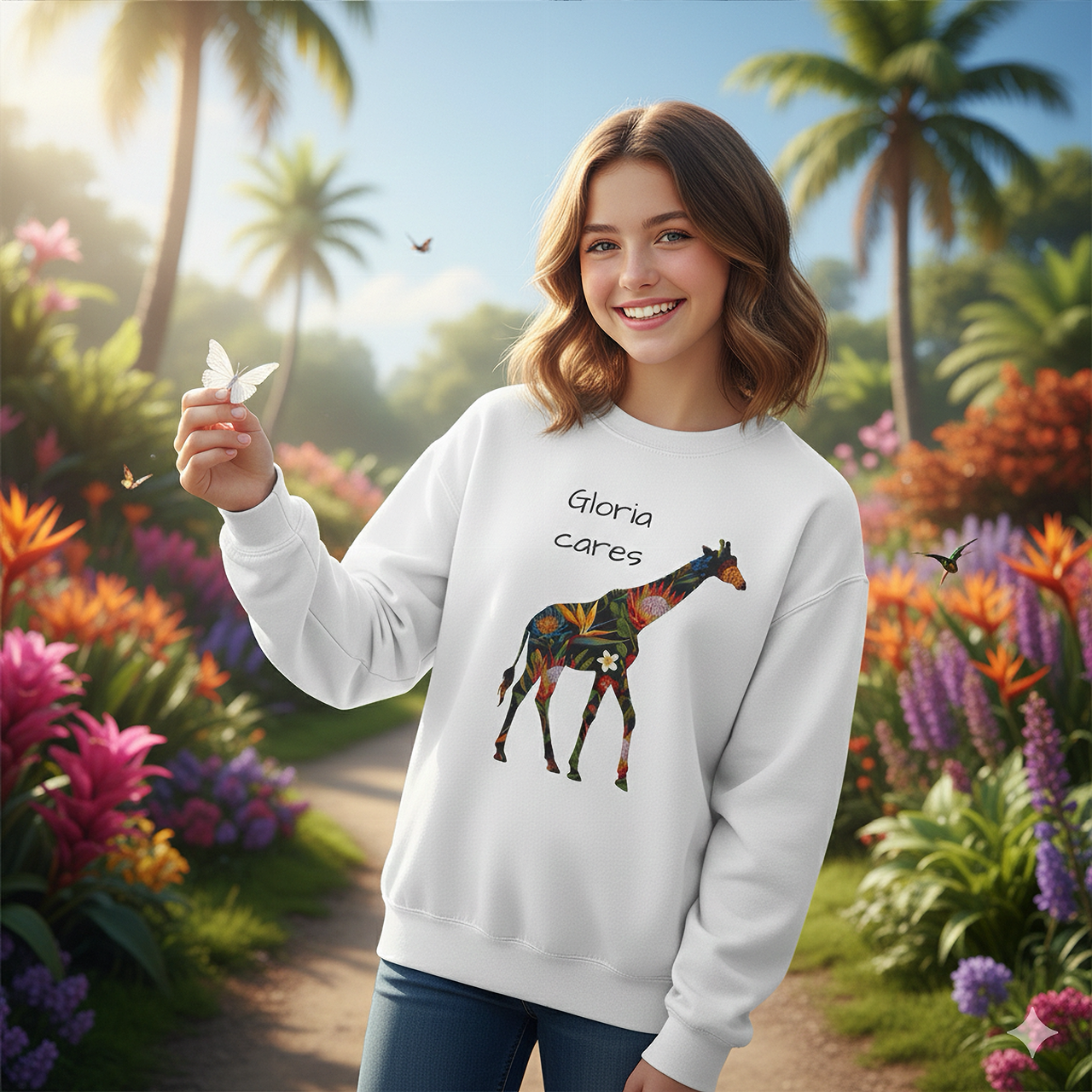 Youth Crewneck Sweatshirt - Colorful Giraffe Kids Sweater
