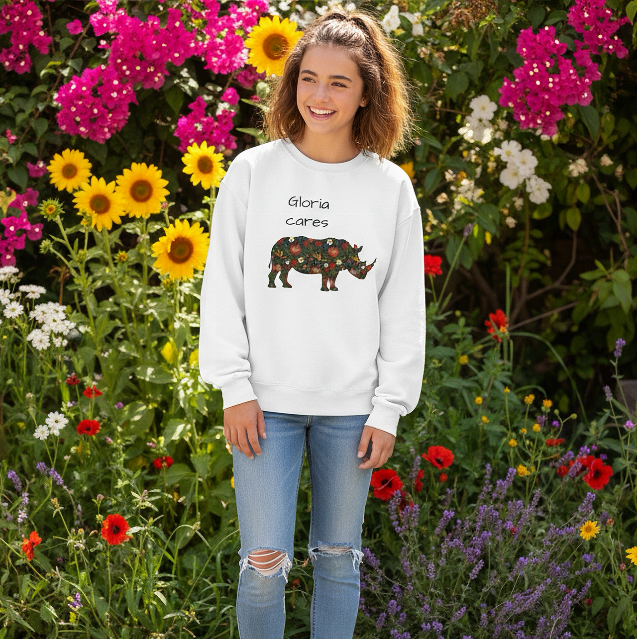 Youth Crewneck Sweatshirt - Colorful Rhino Kids Sweater Youth Crewneck Sweatshirt - Colorful Rhino Kids Sweater
