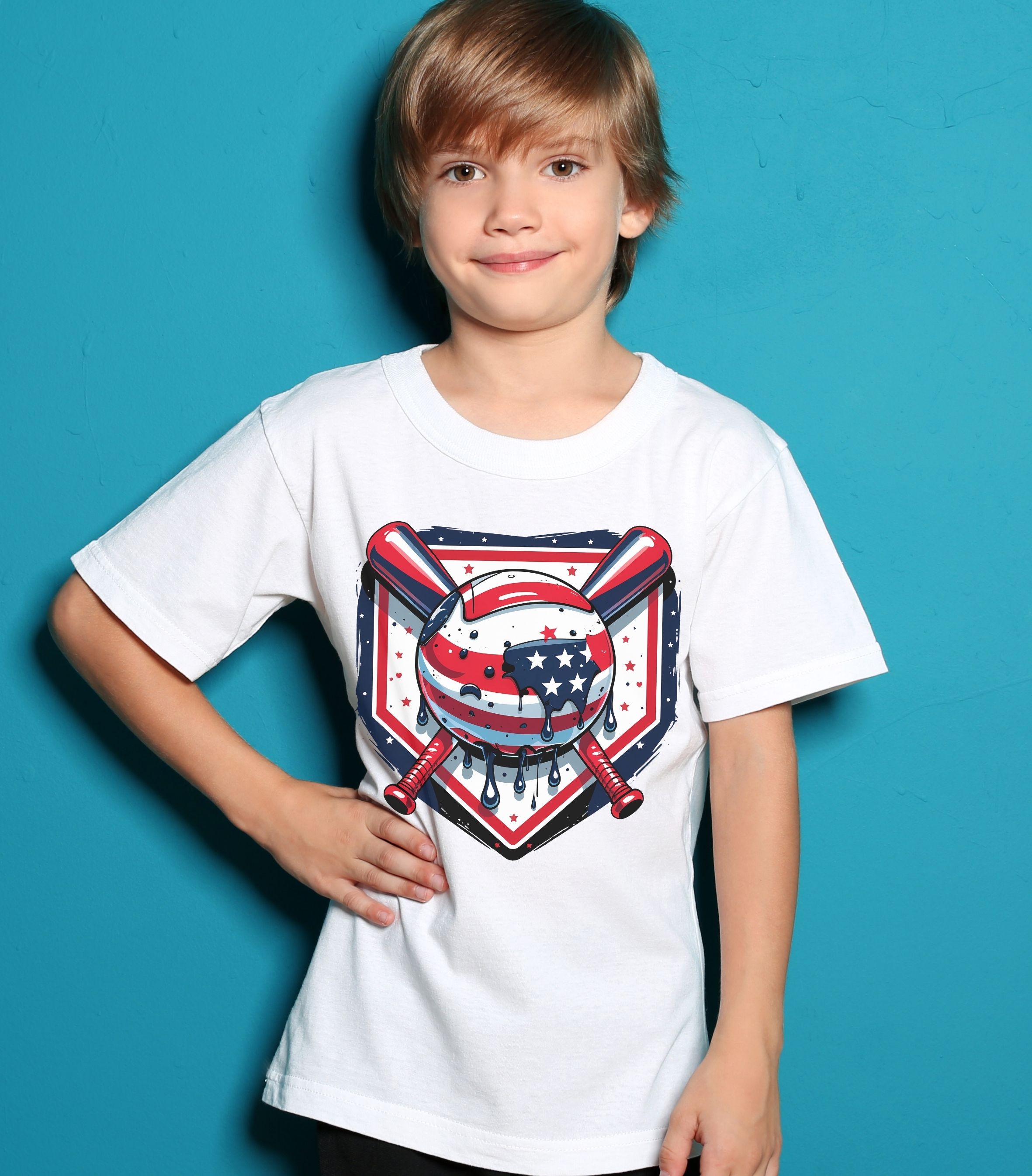 Youth Baseball Tee — American Flag Baseball Shield Design