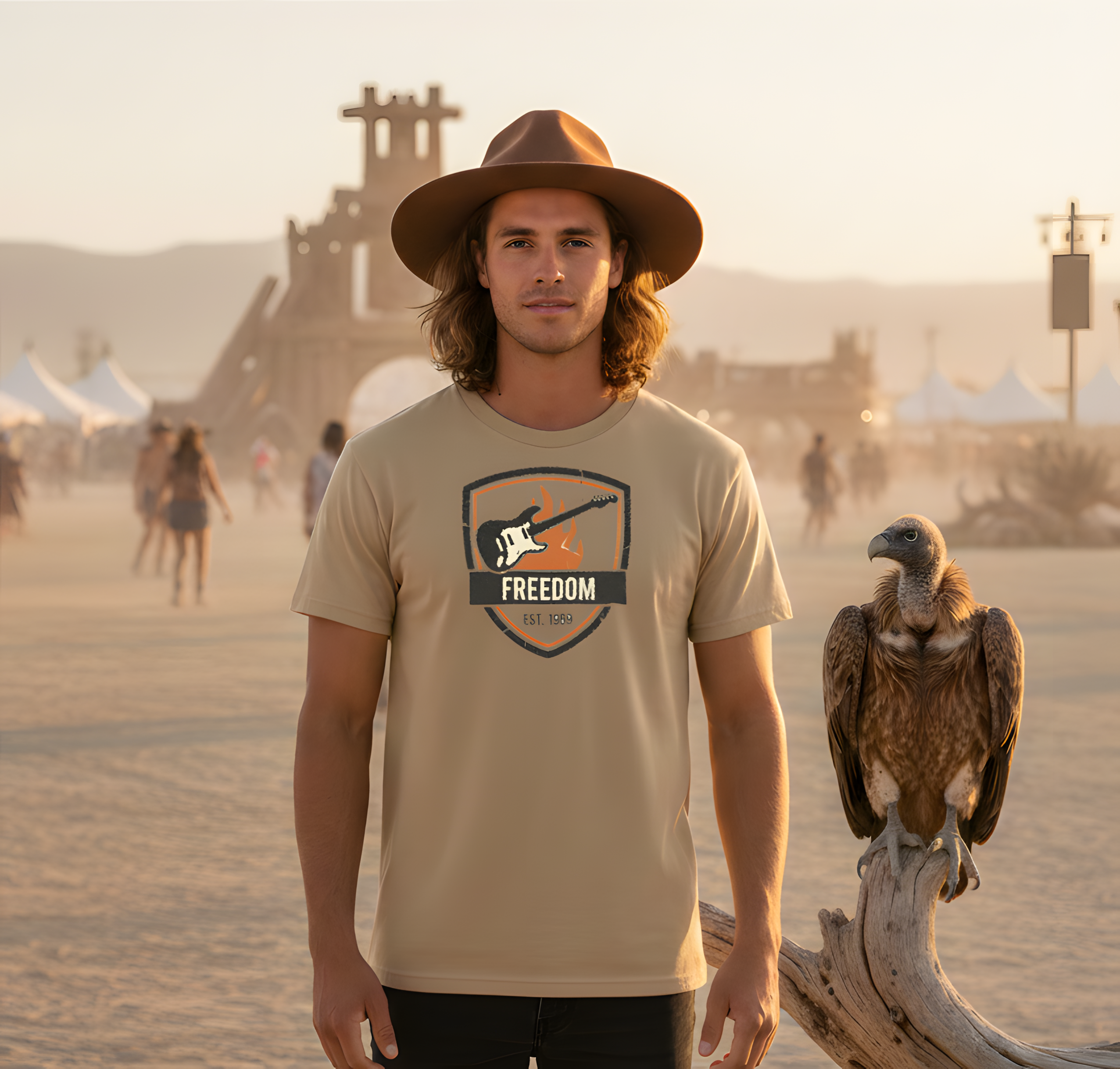 Freedom Guitar Shield T‑Shirt – Vintage Rock Guitar Tee product thumbnail image Freedom Guitar Shield T‑Shirt – Vintage Rock Guitar Tee product thumbnail image