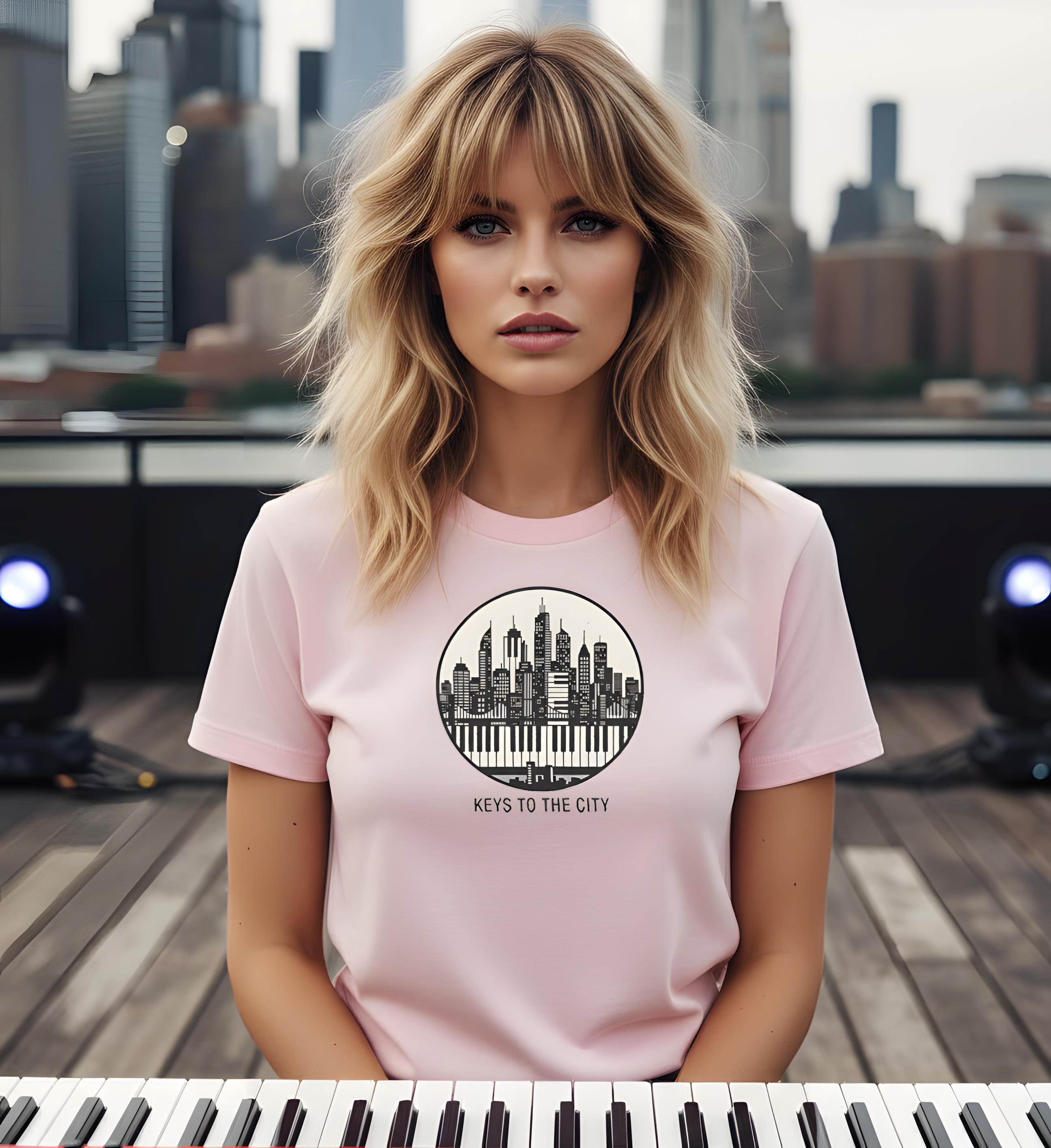 "Keys to the City" Piano Tee —  City Skyline Piano Graphic T‑Shirt product thumbnail image