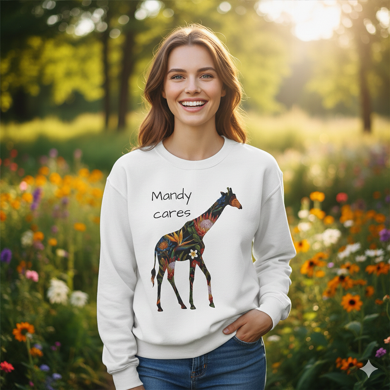 Floral Giraffe Crewneck Sweatshirt - Botanical Animal Graphic Pullover