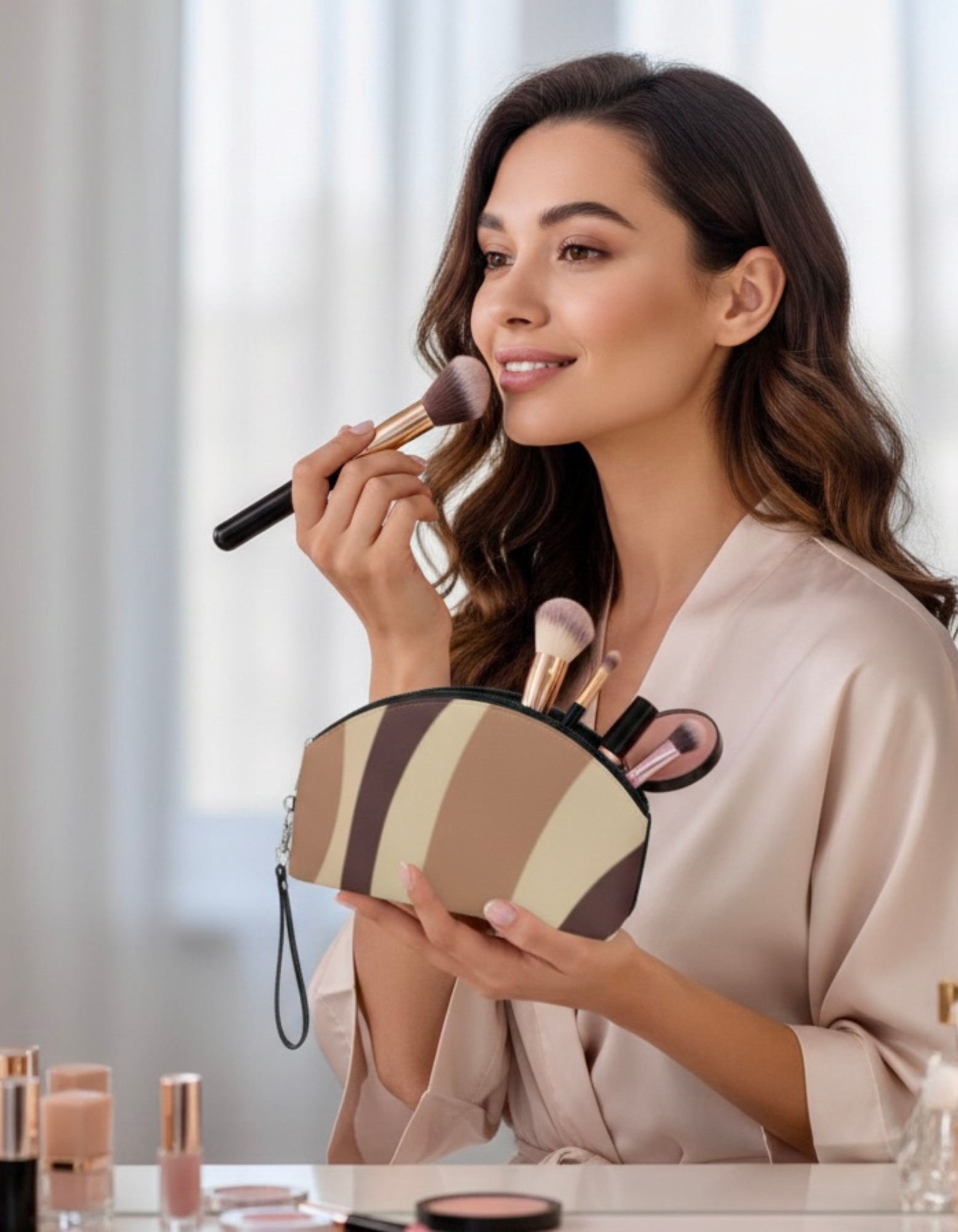 Neutral Wave Makeup Bag — travel Cosmetic Pouch product thumbnail image Neutral Wave Makeup Bag — travel Cosmetic Pouch product thumbnail image