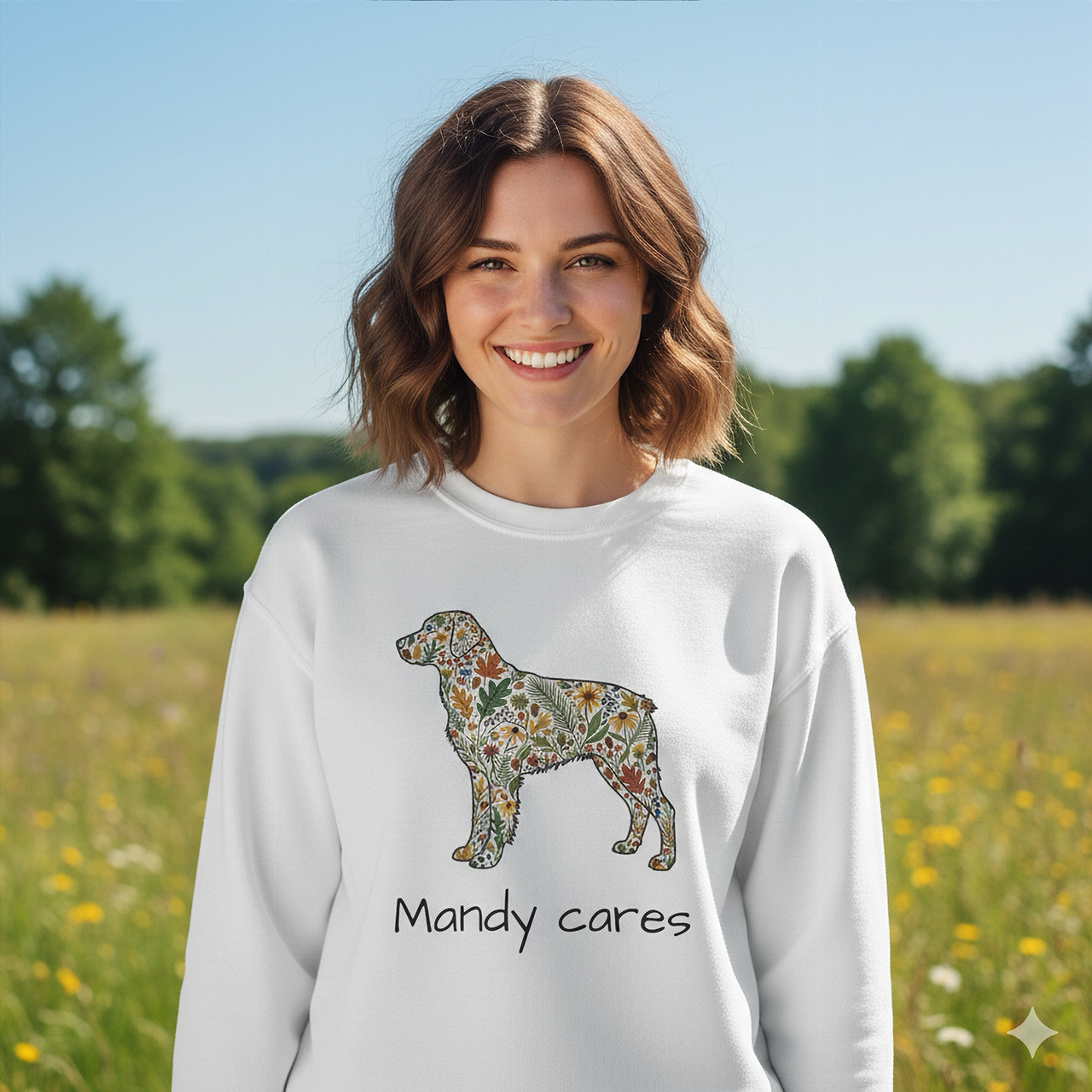 Floral Dog Crewneck Sweatshirt - Botanical Animal Graphic Pullover