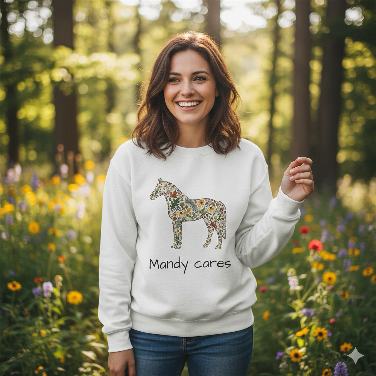 Floral Horse Crewneck Sweatshirt - Botanical Animal Graphic Pullover