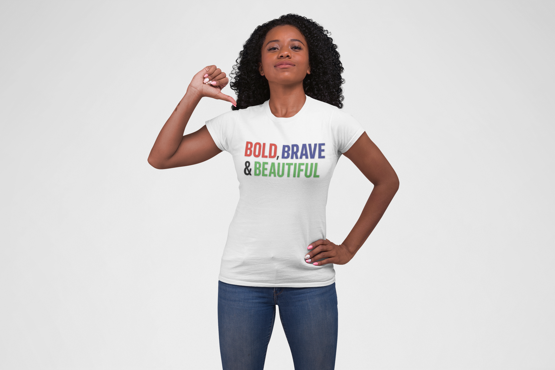 Bold, Brave & Beautiful T-Shirt — Inspirational Rainbow Typography Tee product thumbnail image Bold, Brave & Beautiful T-Shirt — Inspirational Rainbow Typography Tee product thumbnail image