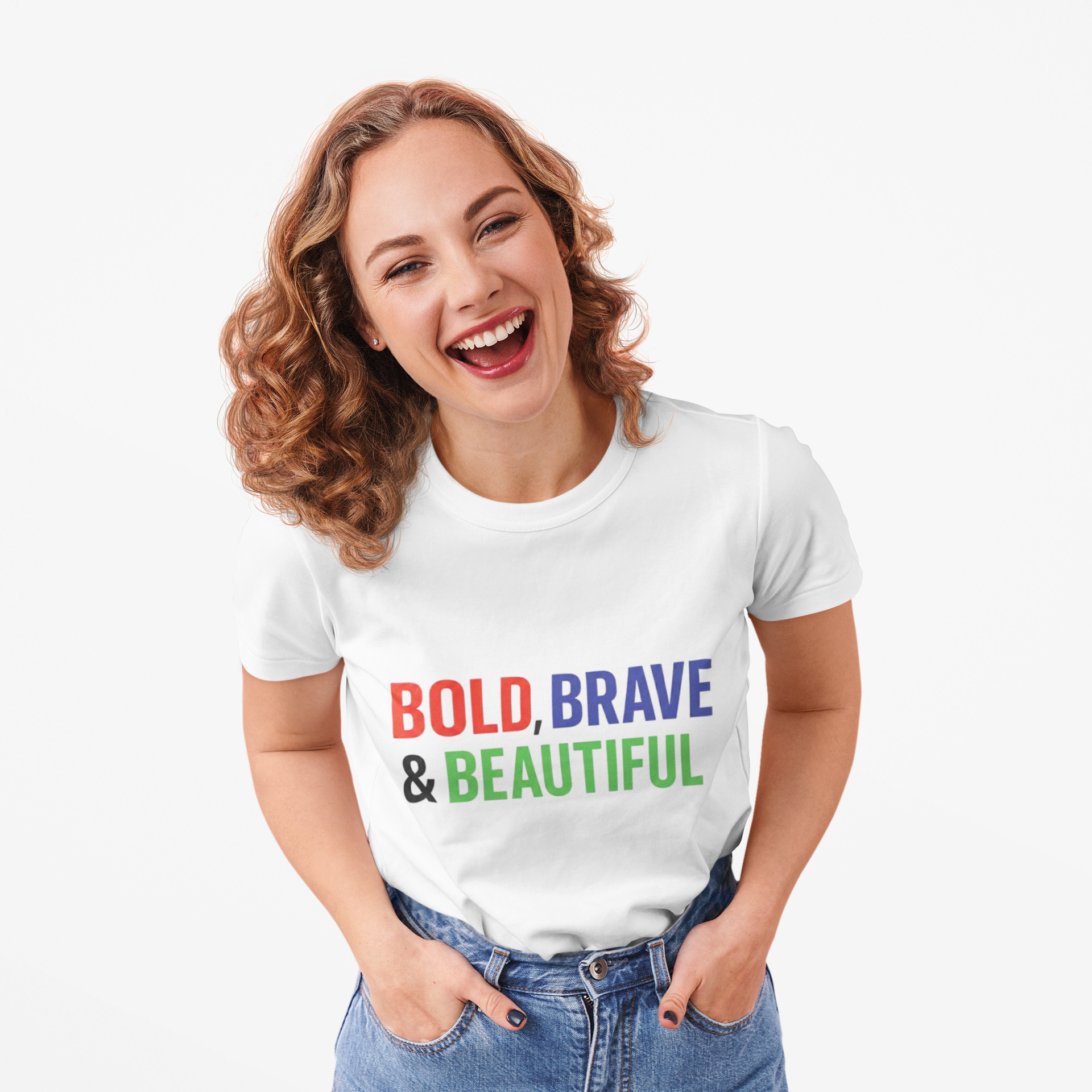 Bold, Brave &amp; Beautiful T-Shirt — Inspirational Rainbow Typography Tee product thumbnail image