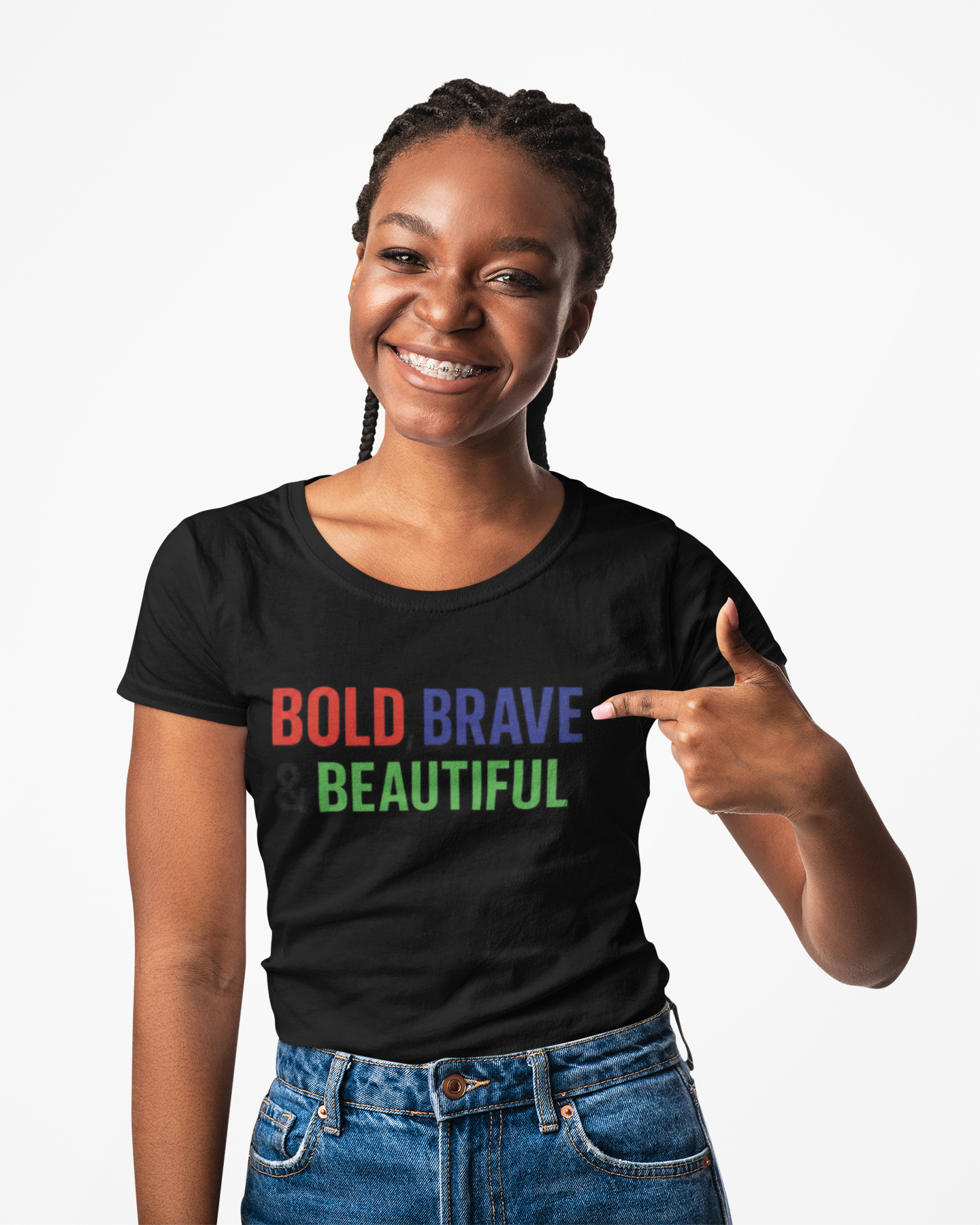 Bold, Brave & Beautiful T-Shirt — Inspirational Rainbow Typography Tee product thumbnail image Bold, Brave & Beautiful T-Shirt — Inspirational Rainbow Typography Tee product thumbnail image