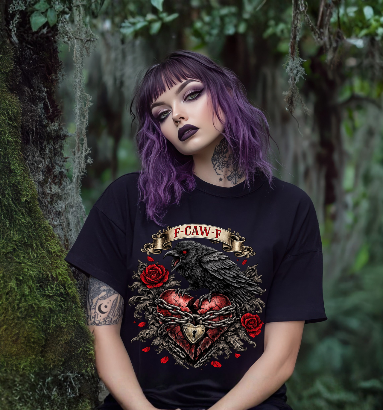 Raven Heart Tattoo Style T-Shirt, F-CAW-F Gothic Rose Comfort Colors Tee