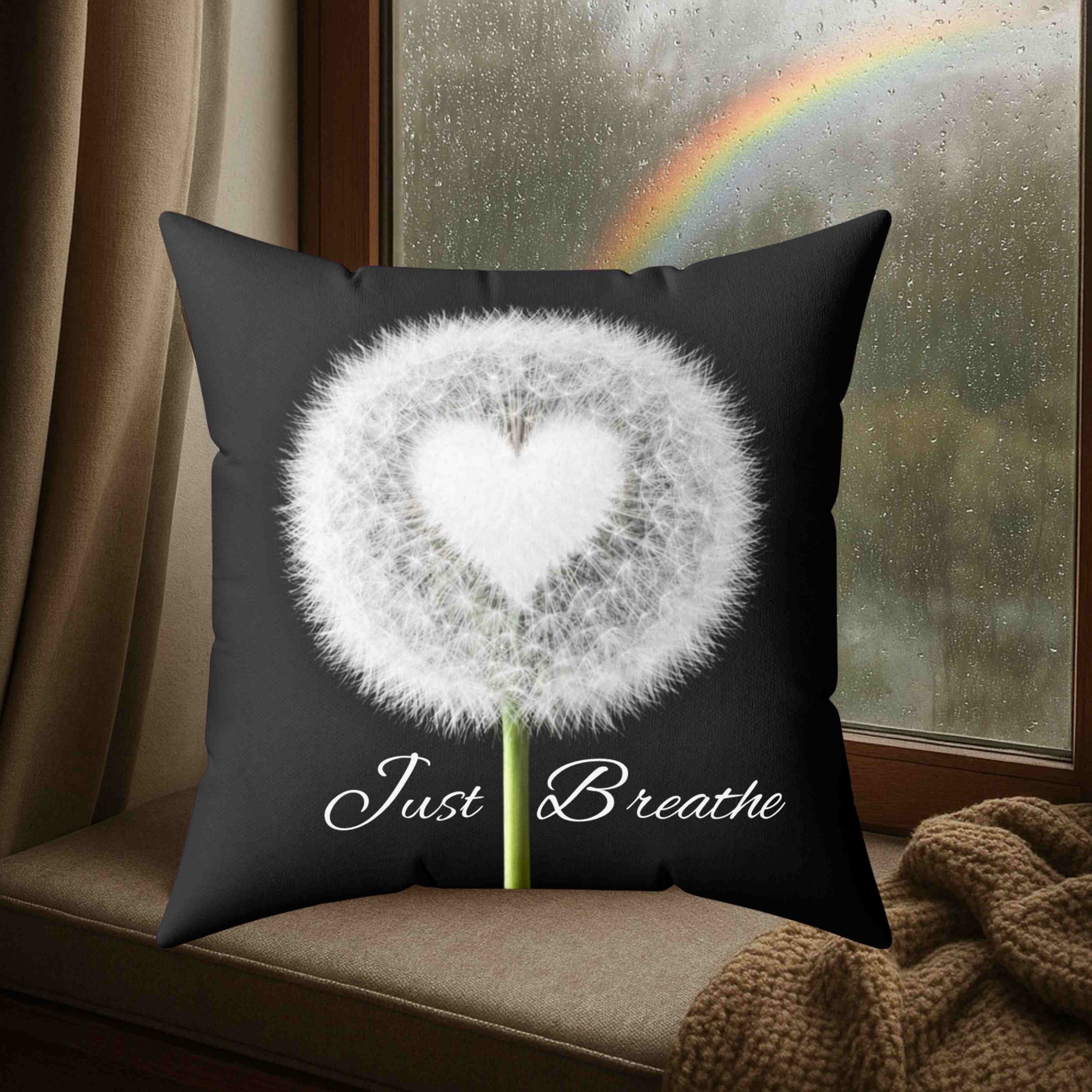 Dandelion Heart Just Breathe Pillow | Decorative Square Couch Cushion product thumbnail image