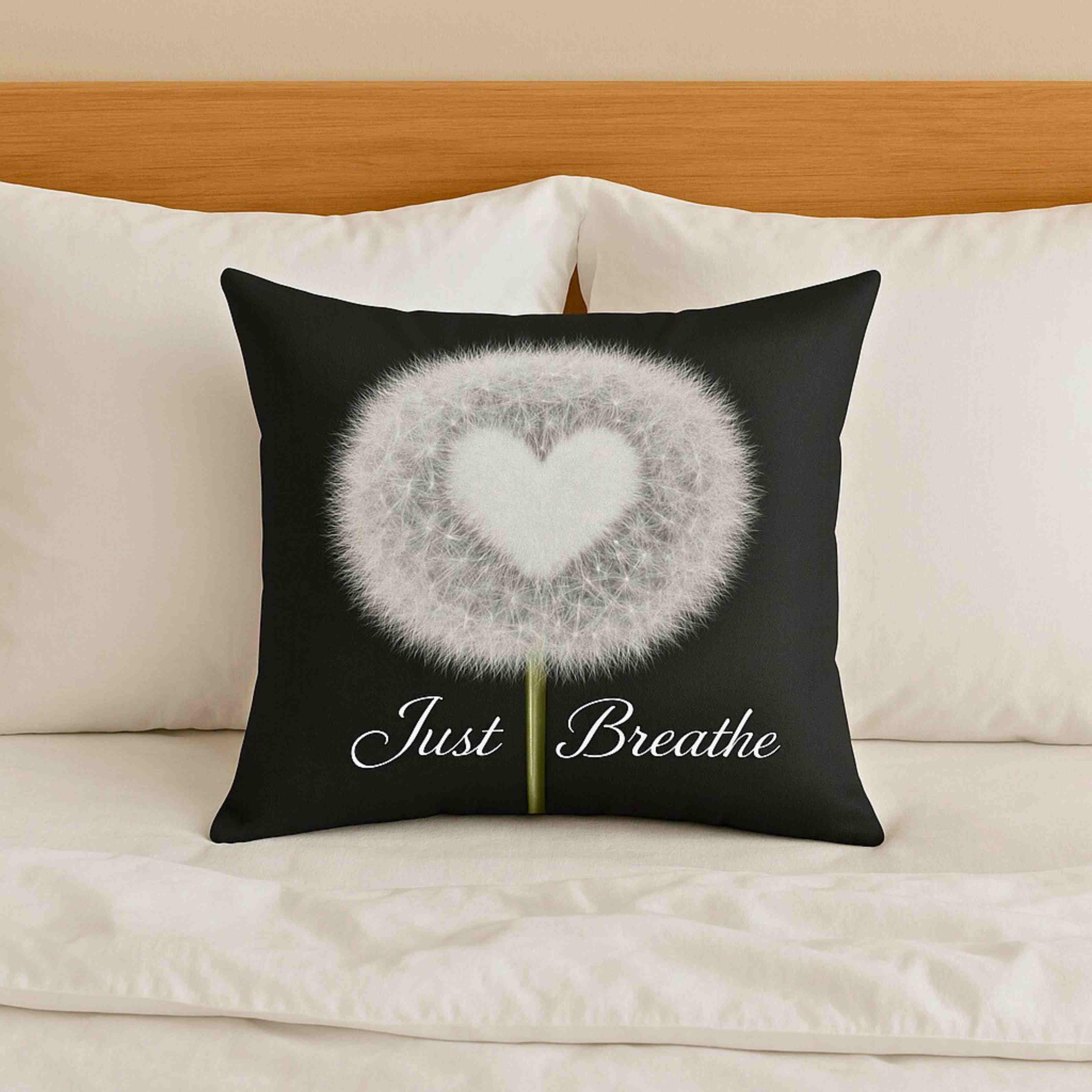 Dandelion Heart Just Breathe Pillow | Decorative Square Couch Cushion product thumbnail image Dandelion Heart Just Breathe Pillow | Decorative Square Couch Cushion product thumbnail image