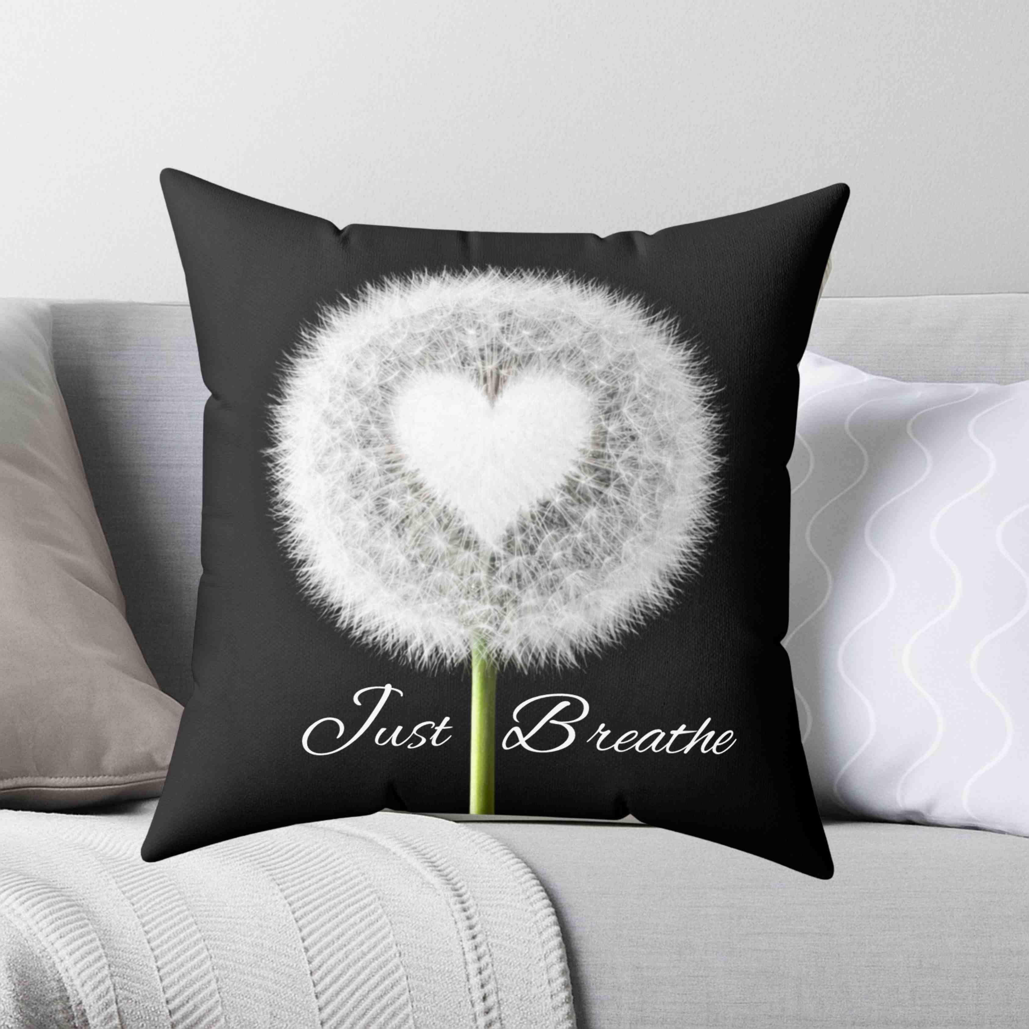 Dandelion Heart Just Breathe Pillow | Decorative Square Couch Cushion product thumbnail image Dandelion Heart Just Breathe Pillow | Decorative Square Couch Cushion product thumbnail image