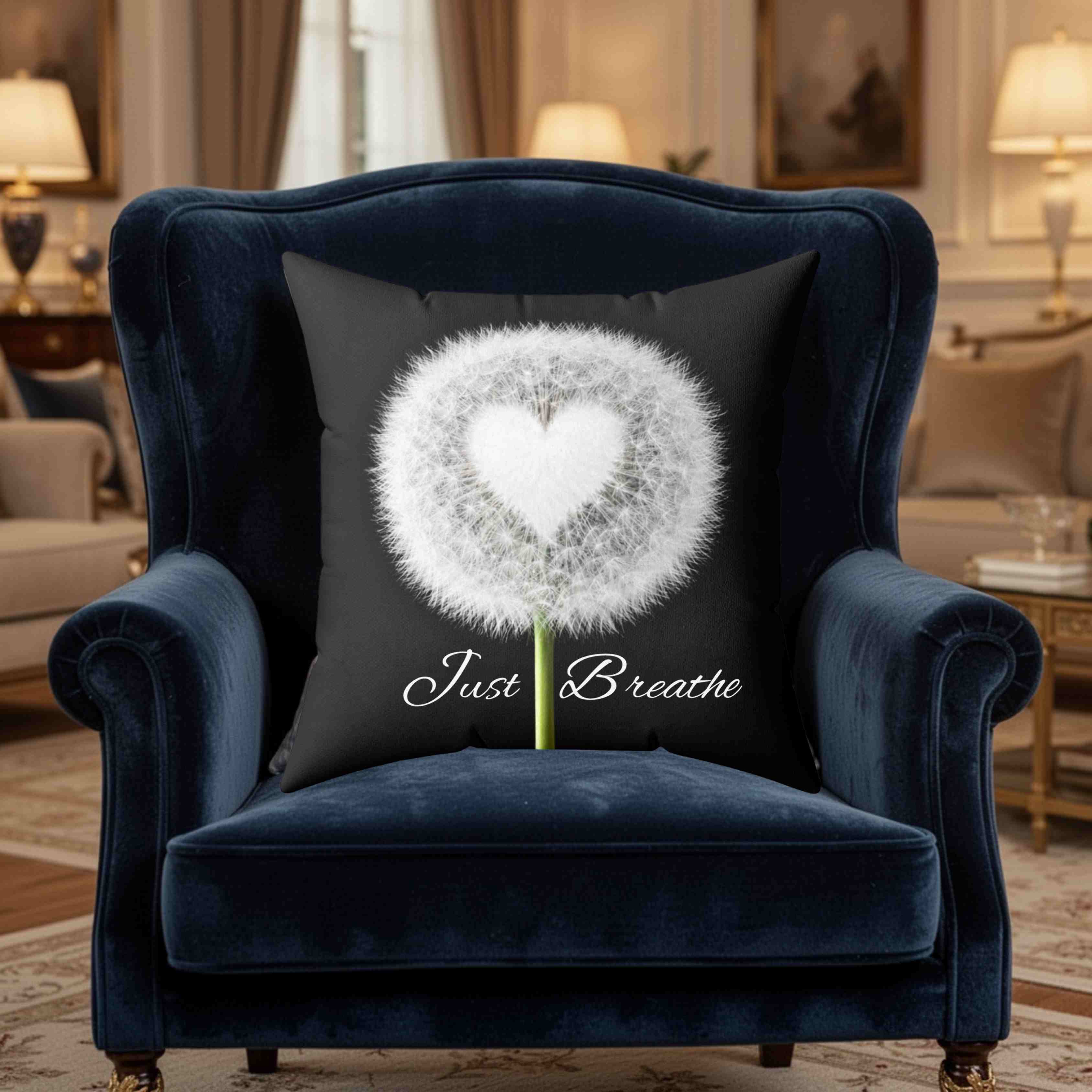 Dandelion Heart Just Breathe Pillow | Decorative Square Couch Cushion product thumbnail image Dandelion Heart Just Breathe Pillow | Decorative Square Couch Cushion product thumbnail image