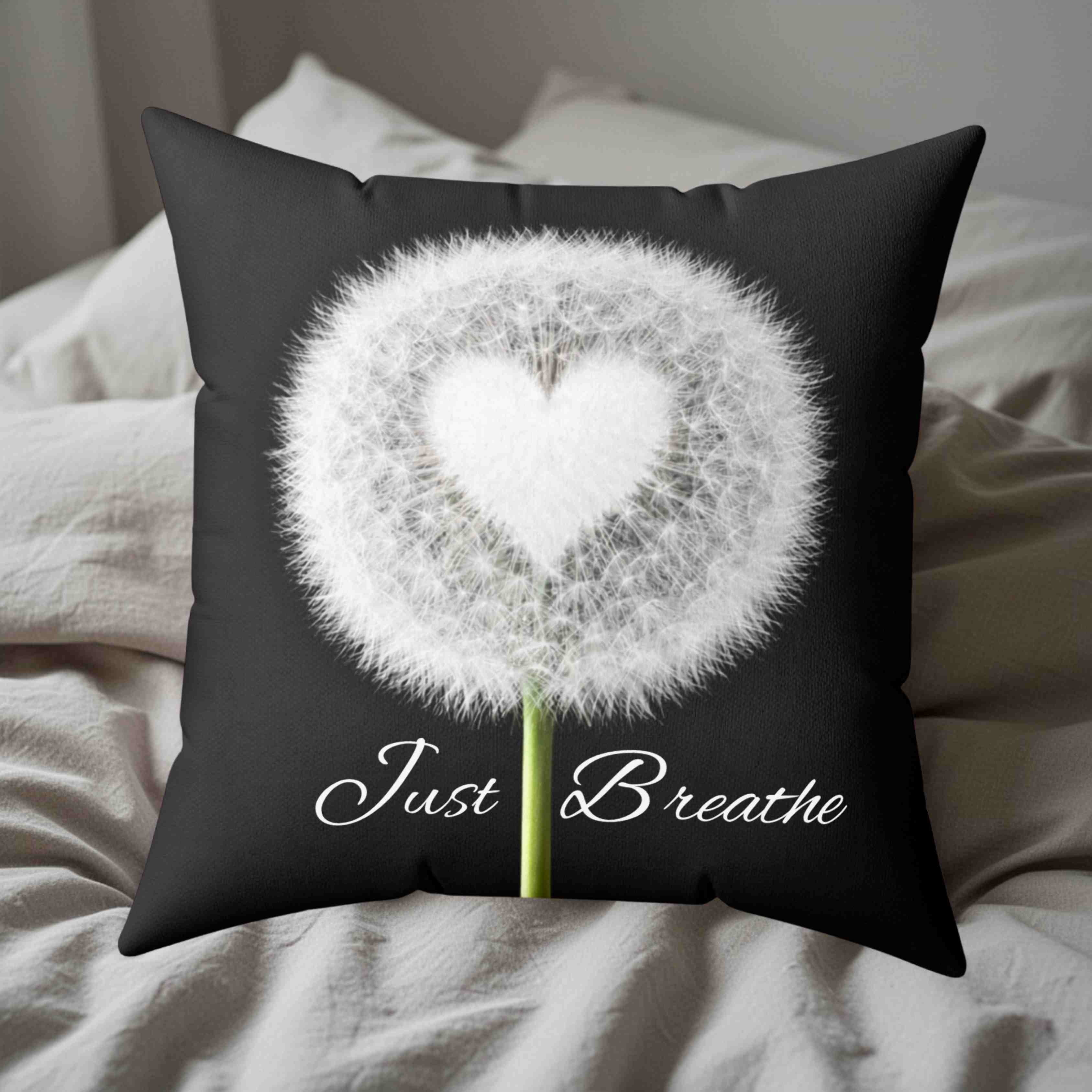 Dandelion Heart Just Breathe Pillow | Decorative Square Couch Cushion product thumbnail image
