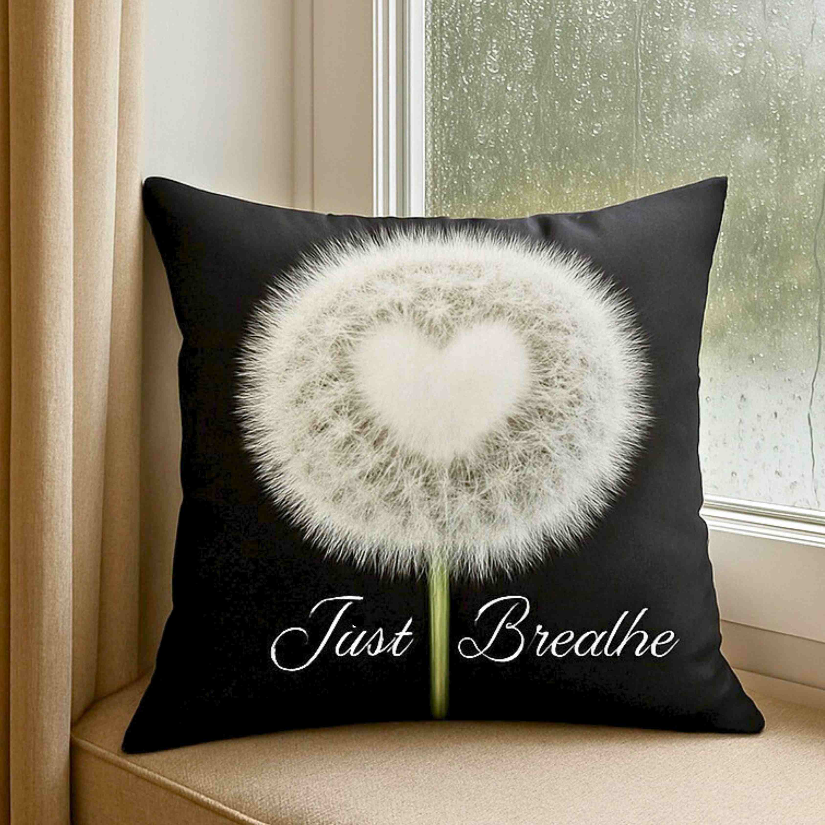 Dandelion Heart Just Breathe Pillow | Decorative Square Couch Cushion product thumbnail image Dandelion Heart Just Breathe Pillow | Decorative Square Couch Cushion product thumbnail image
