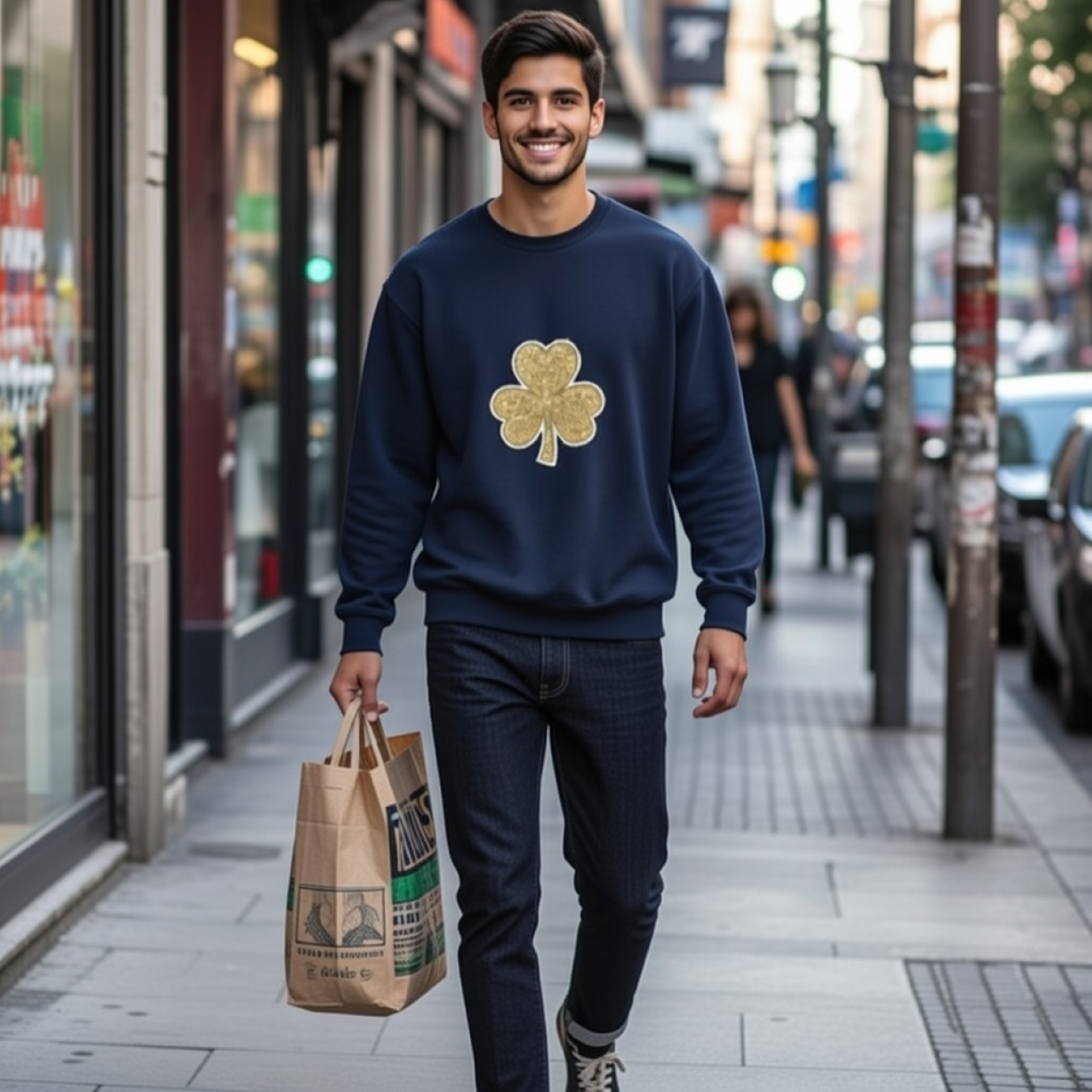 Golden Clover Sweatshirt – Relaxed Garment-Dyed Crewneck | Subtle St. Patrick’s Day Graphic Pullover product thumbnail image