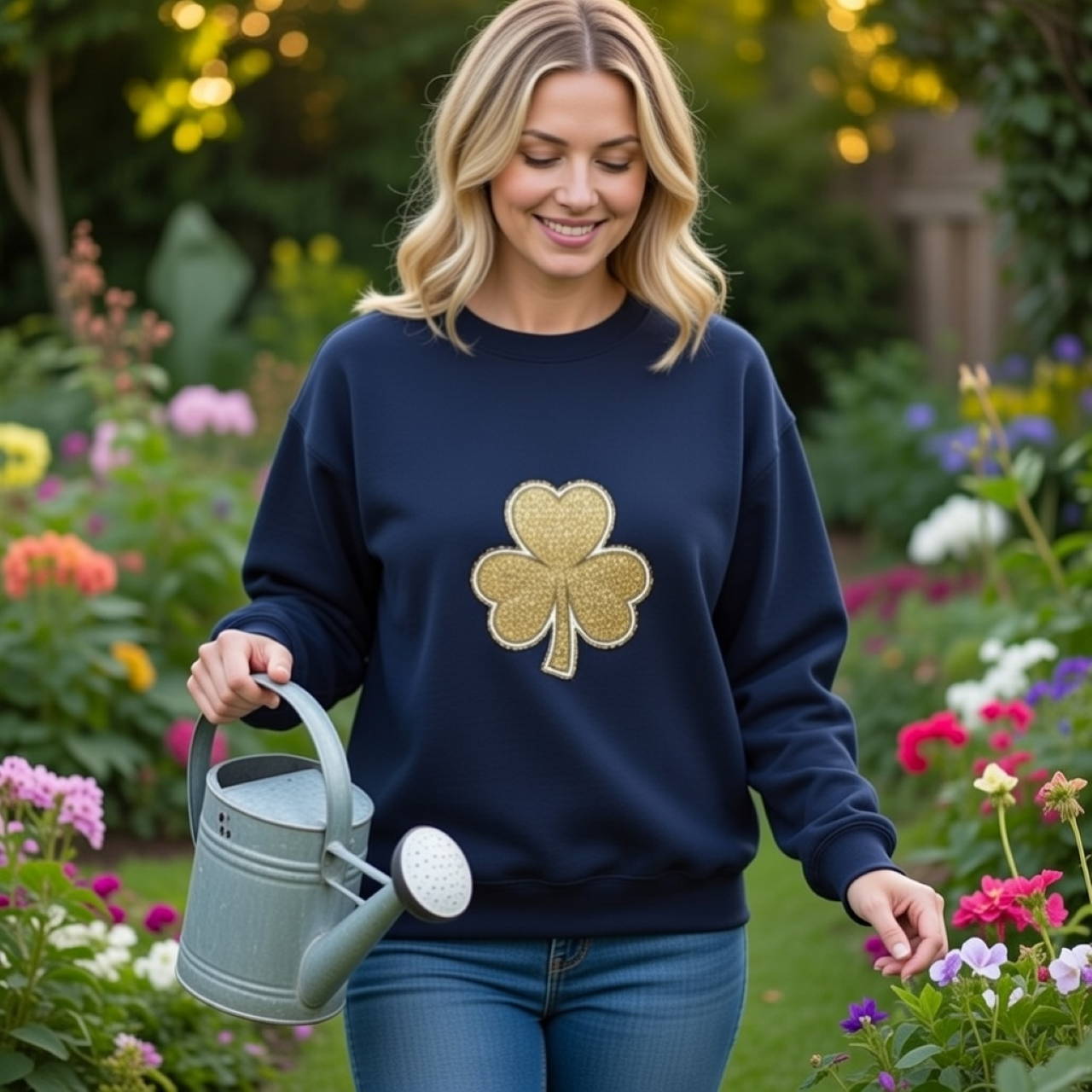 Golden Clover Sweatshirt – Relaxed Garment-Dyed Crewneck | Subtle St. Patrick’s Day Graphic Pullover product thumbnail image