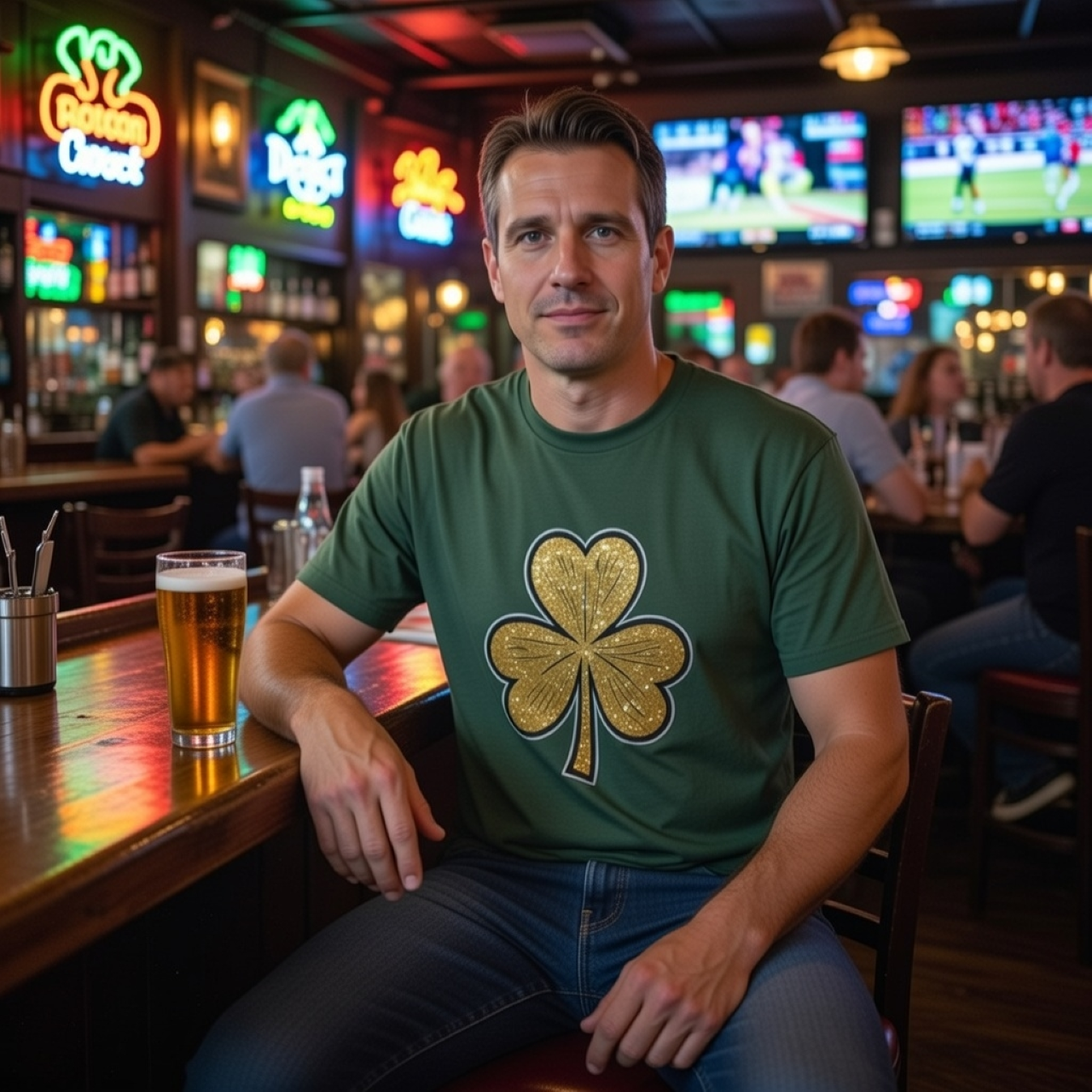 Golden Shamrock Tee – Relaxed Garment-Dyed Women’s T-Shirt | Vintage Folk Clover Graphic product thumbnail image