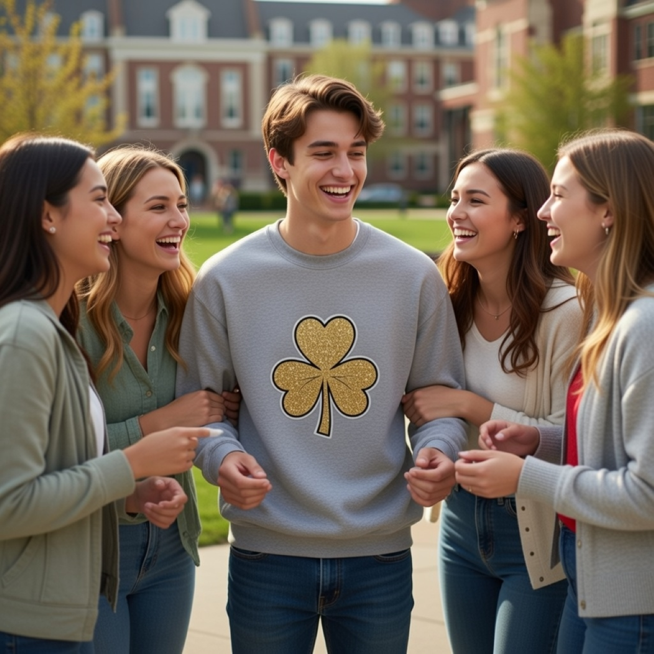 Golden Shamrock Sweatshirt – Relaxed Garment-Dyed Crewneck | Embroidered Lucky Clover Pullover product thumbnail image