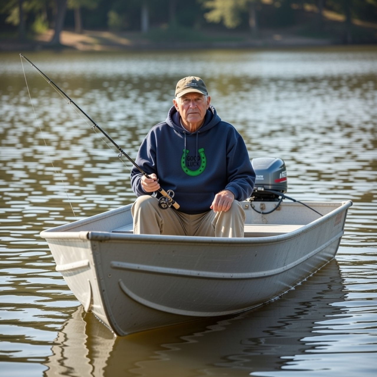 Good Luck Horseshoe Hoodie – Relaxed Garment-Dyed Pullover | Subtle Lucky Graphic Sweatshirt product thumbnail image