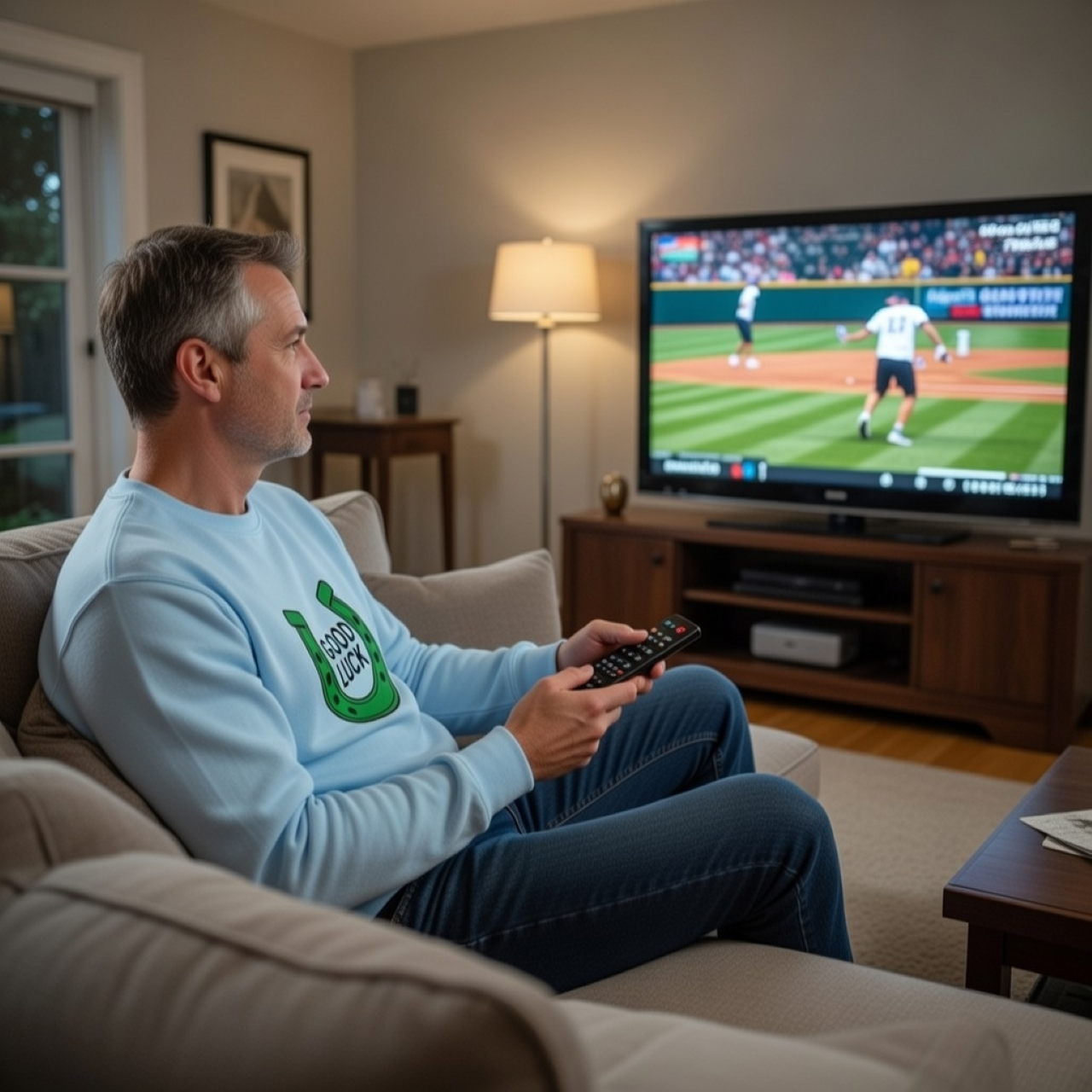 Good Luck Horseshoe Sweatshirt – Relaxed Garment-Dyed Crewneck | Embroidered Lucky Graphic Pullover product thumbnail image