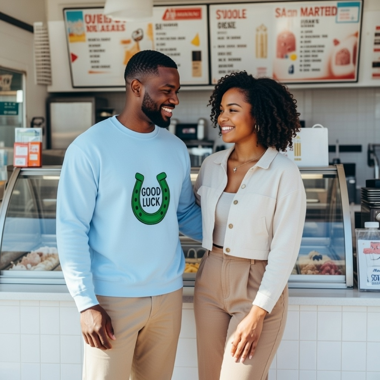 Good Luck Horseshoe Sweatshirt – Relaxed Garment-Dyed Crewneck | Embroidered Lucky Graphic Pullover product thumbnail image Good Luck Horseshoe Sweatshirt – Relaxed Garment-Dyed Crewneck | Embroidered Lucky Graphic Pullover product thumbnail image