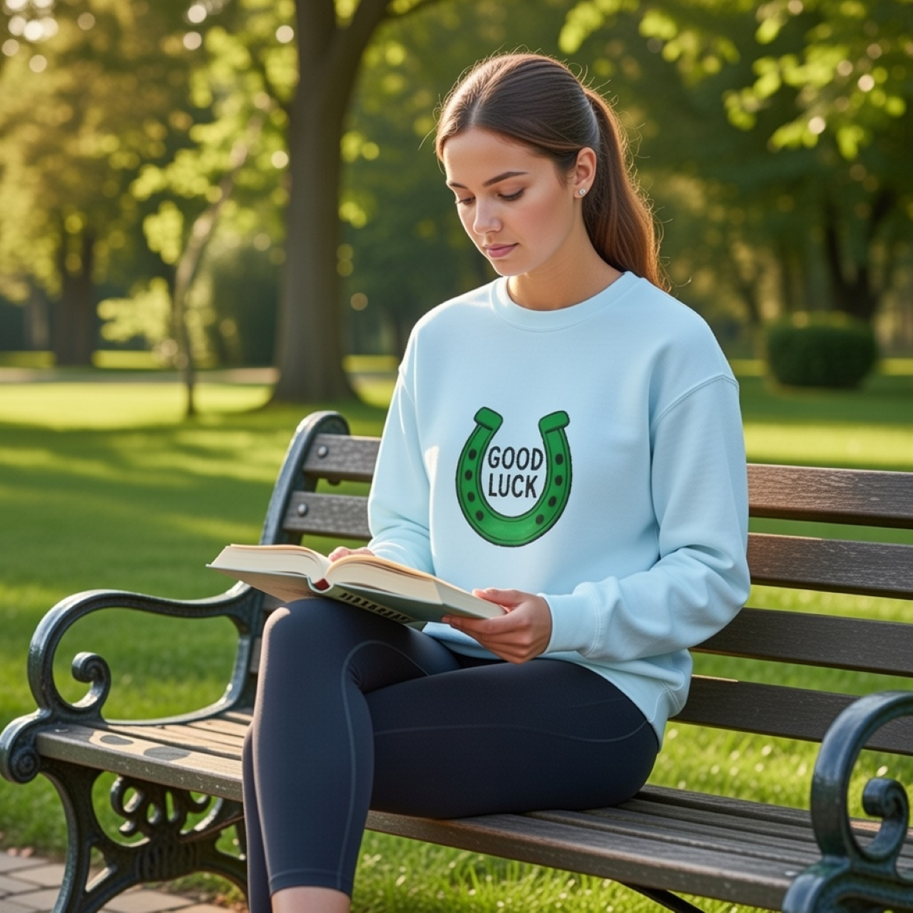 Good Luck Horseshoe Sweatshirt – Relaxed Garment-Dyed Crewneck | Embroidered Lucky Graphic Pullover product thumbnail image Good Luck Horseshoe Sweatshirt – Relaxed Garment-Dyed Crewneck | Embroidered Lucky Graphic Pullover product thumbnail image