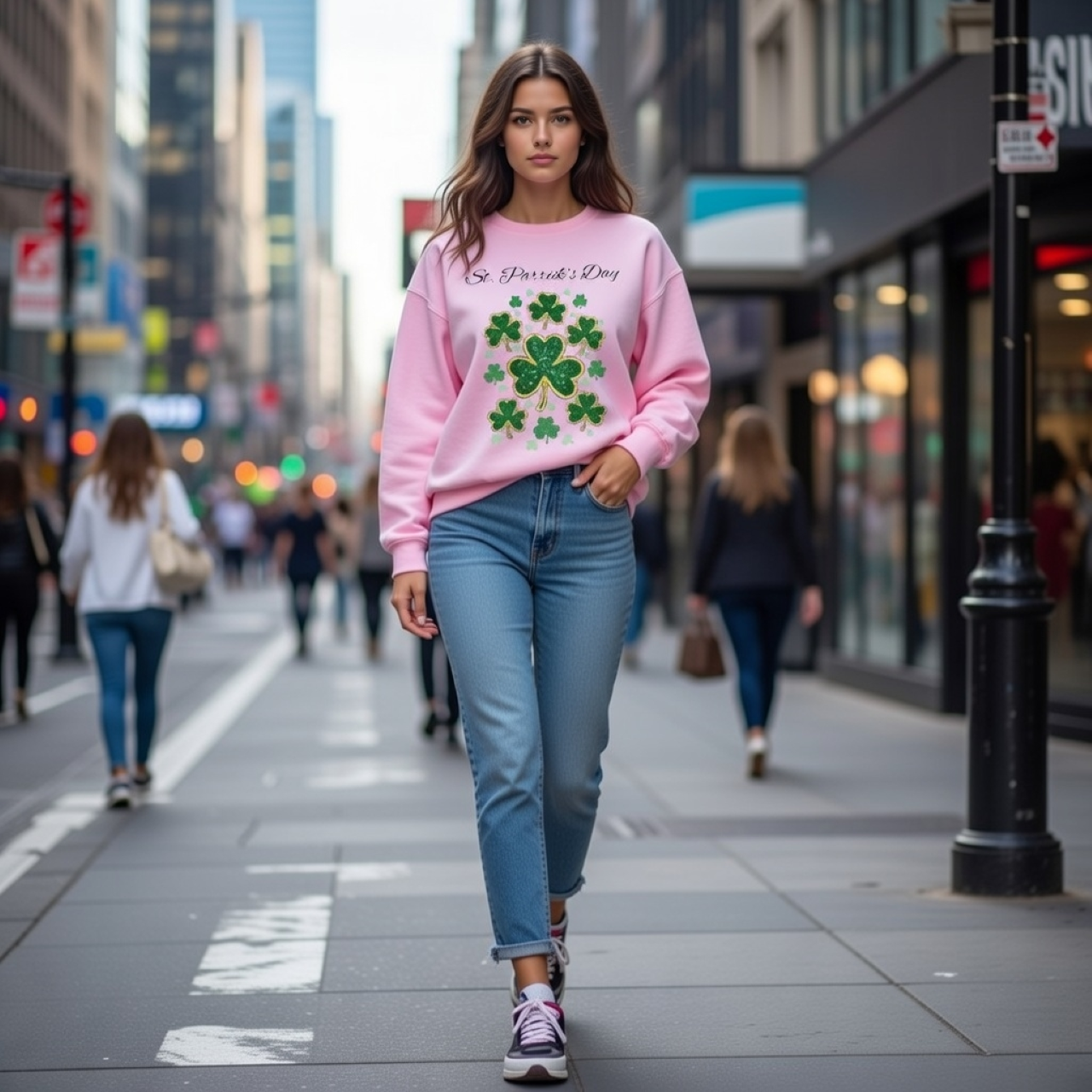 St. Patrick’s Day Shamrock Sweatshirt – Relaxed Garment-Dyed Crewneck | Glittering Clover Graphic Pullover product thumbnail image St. Patrick’s Day Shamrock Sweatshirt – Relaxed Garment-Dyed Crewneck | Glittering Clover Graphic Pullover product thumbnail image